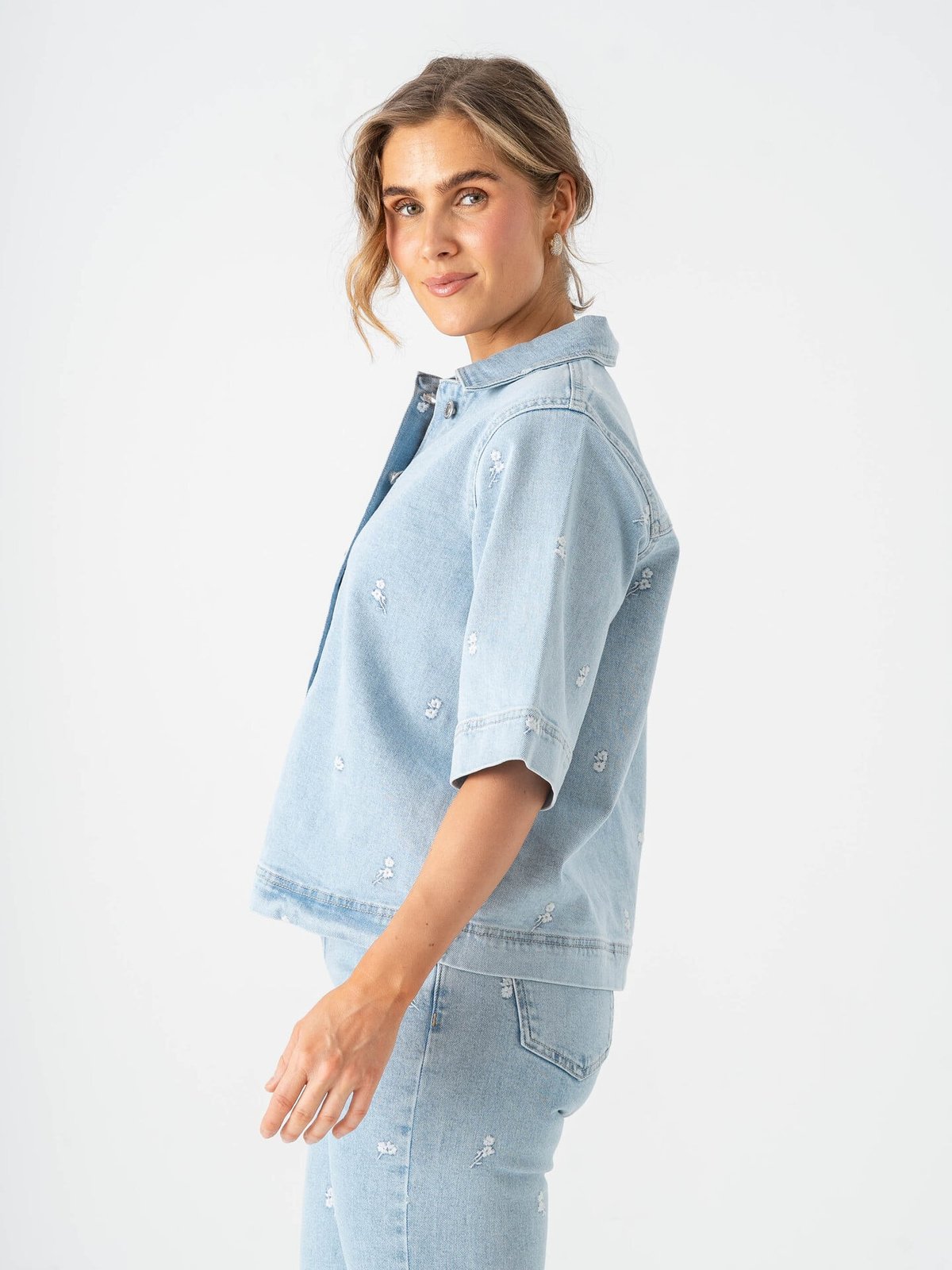 Only Bella Short Sleeve Shirt Denim Light Blue Denim