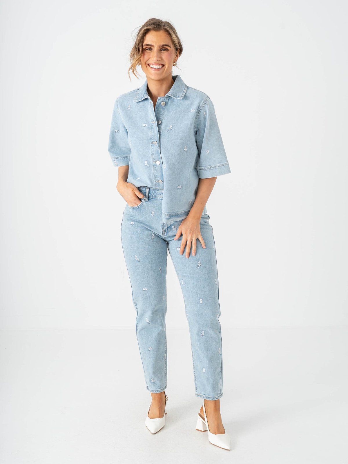 Only Bella Short Sleeve Shirt Denim Light Blue Denim