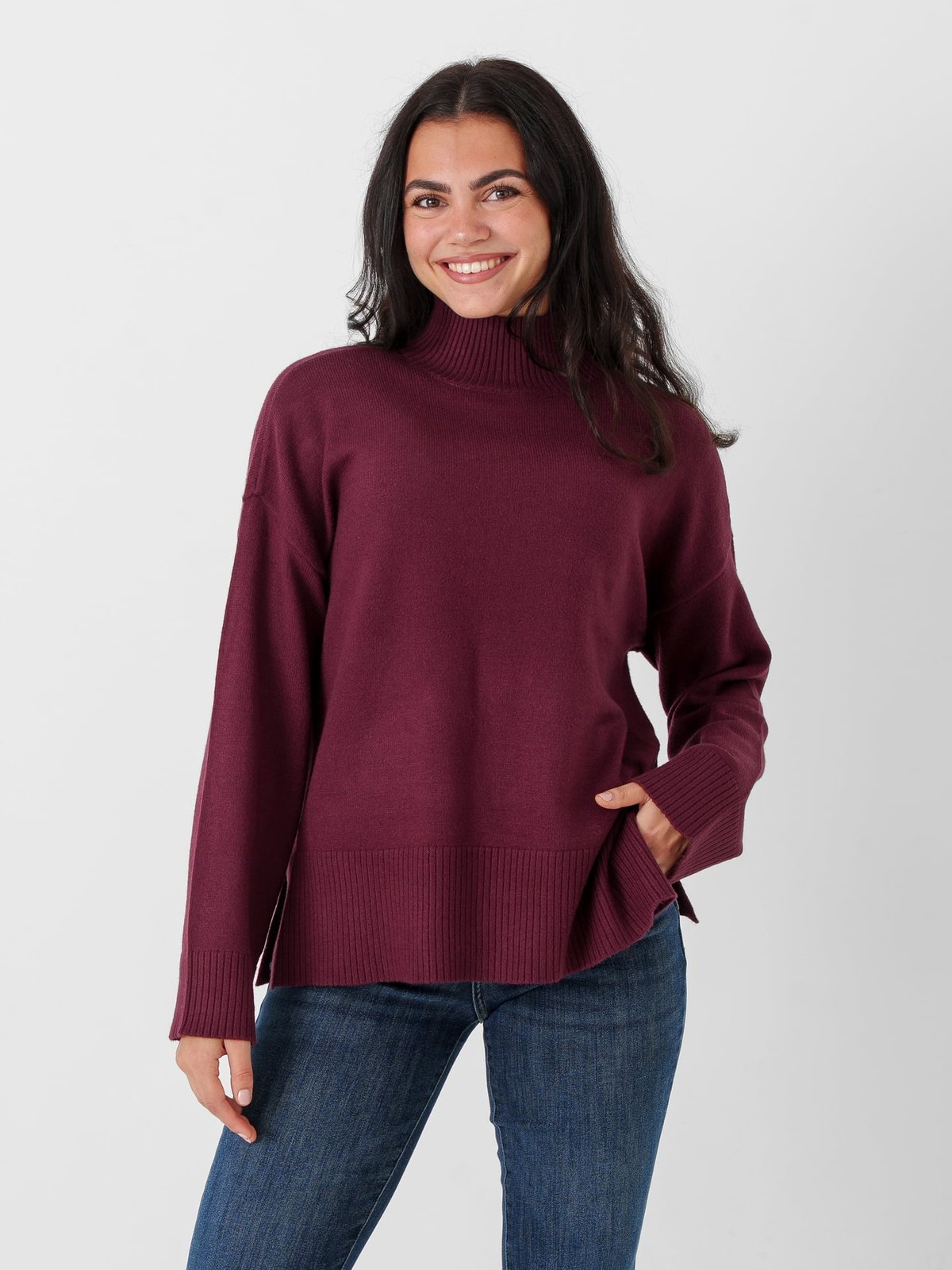 Only Mary Long Sleeve High Neck Slit Knit Fig