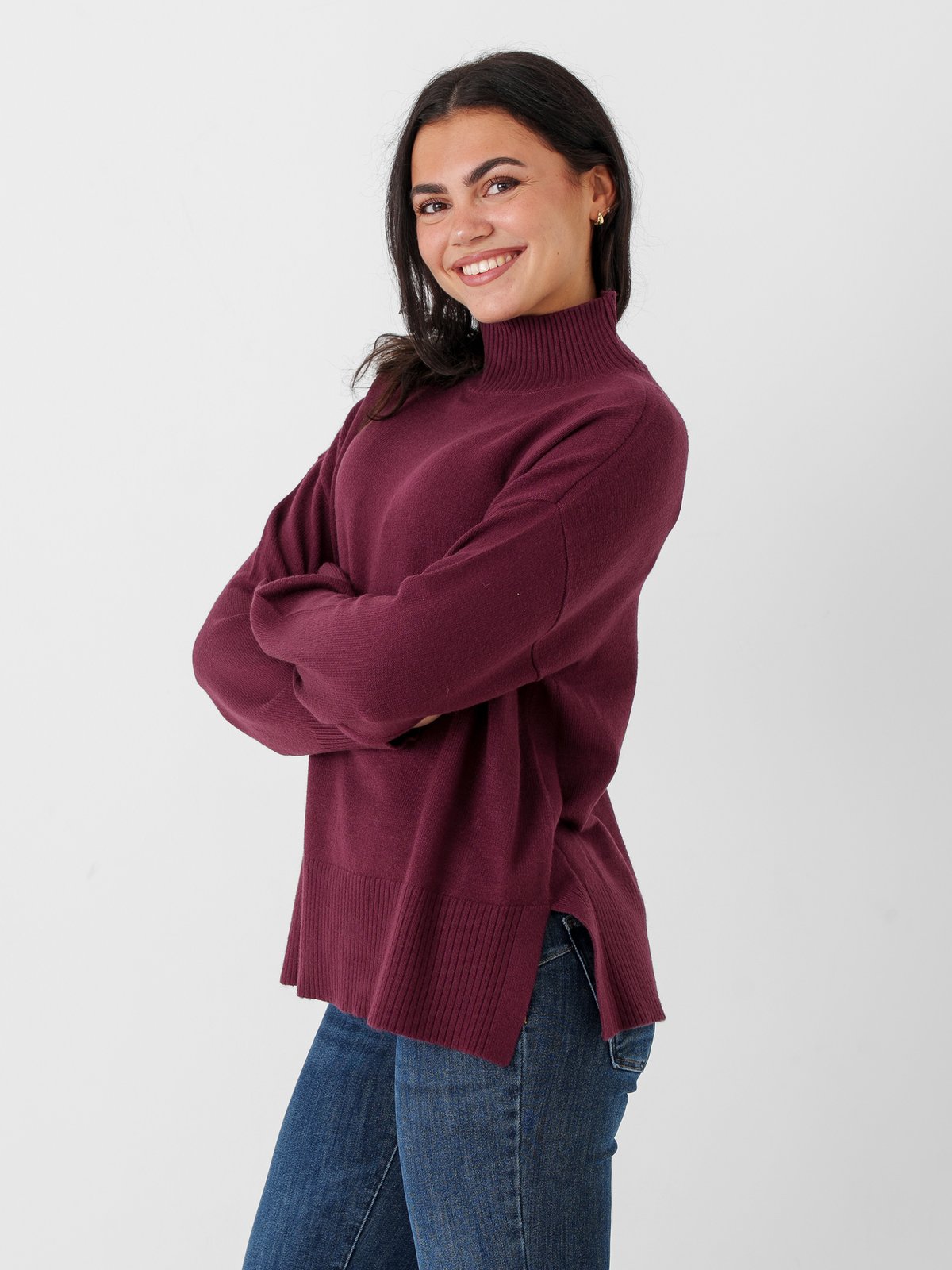 Only Mary Long Sleeve High Neck Slit Knit Fig