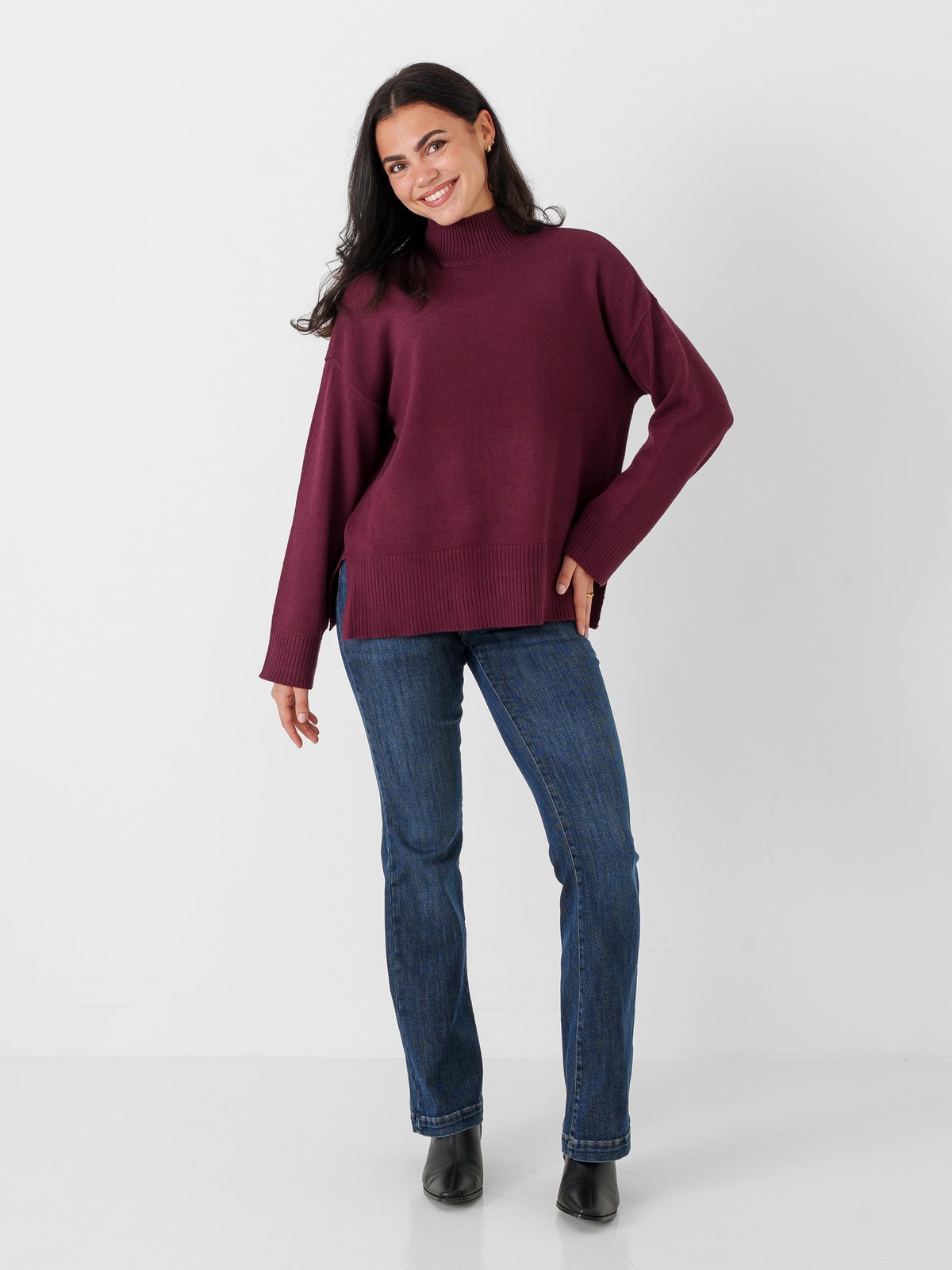 Only Mary Long Sleeve High Neck Slit Knit Fig