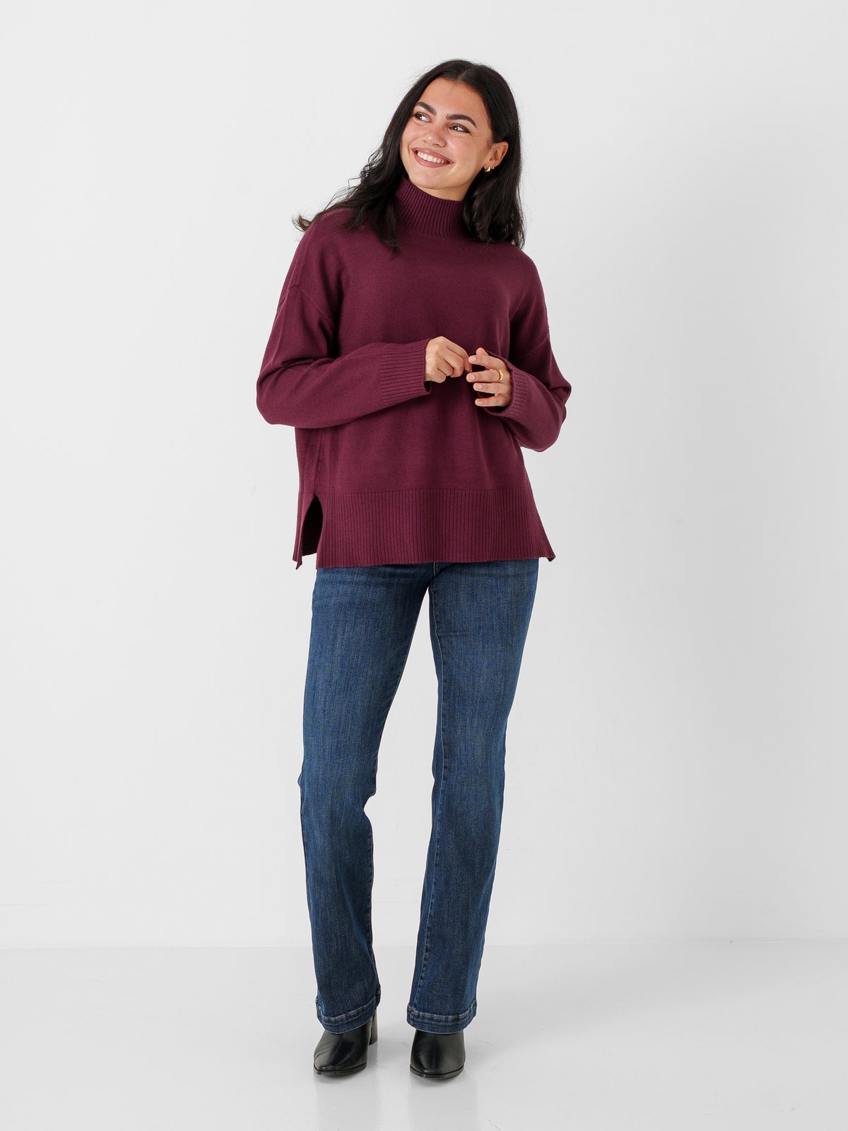 Only Mary Long Sleeve High Neck Slit Knit Fig
