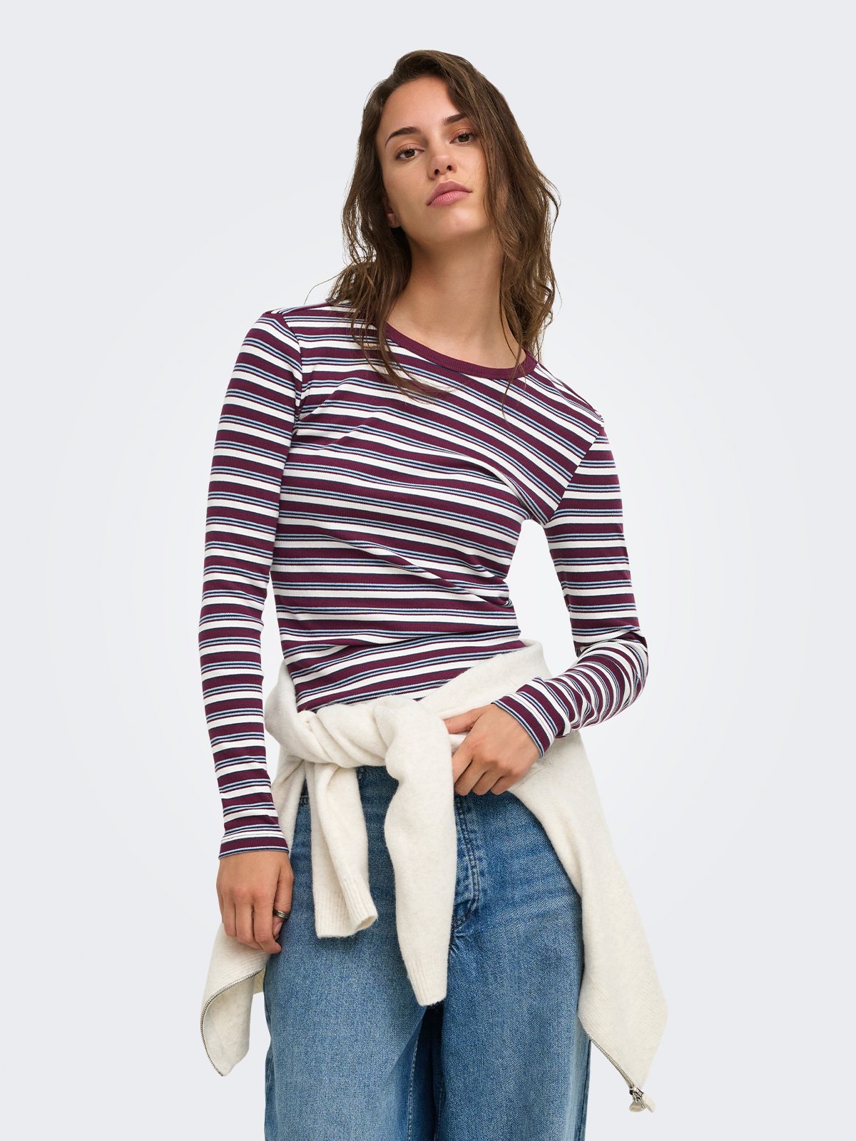 Only Val Long Sleeve O-Neck Stripe Top Fig