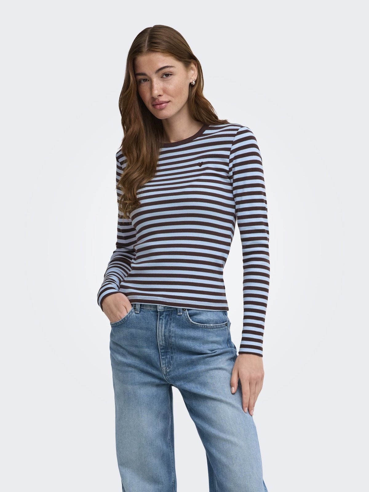 Only Val Long Sleeve O-Neck Stripe Top Coffe Bean