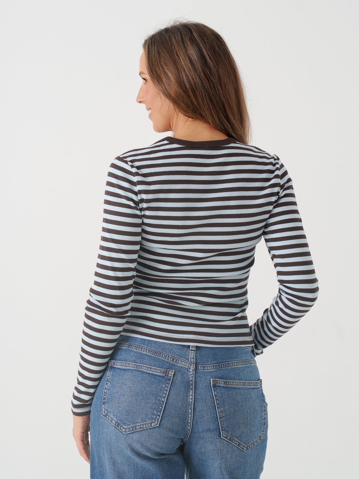 Only Val Long Sleeve O-Neck Stripe Top Coffe Bean
