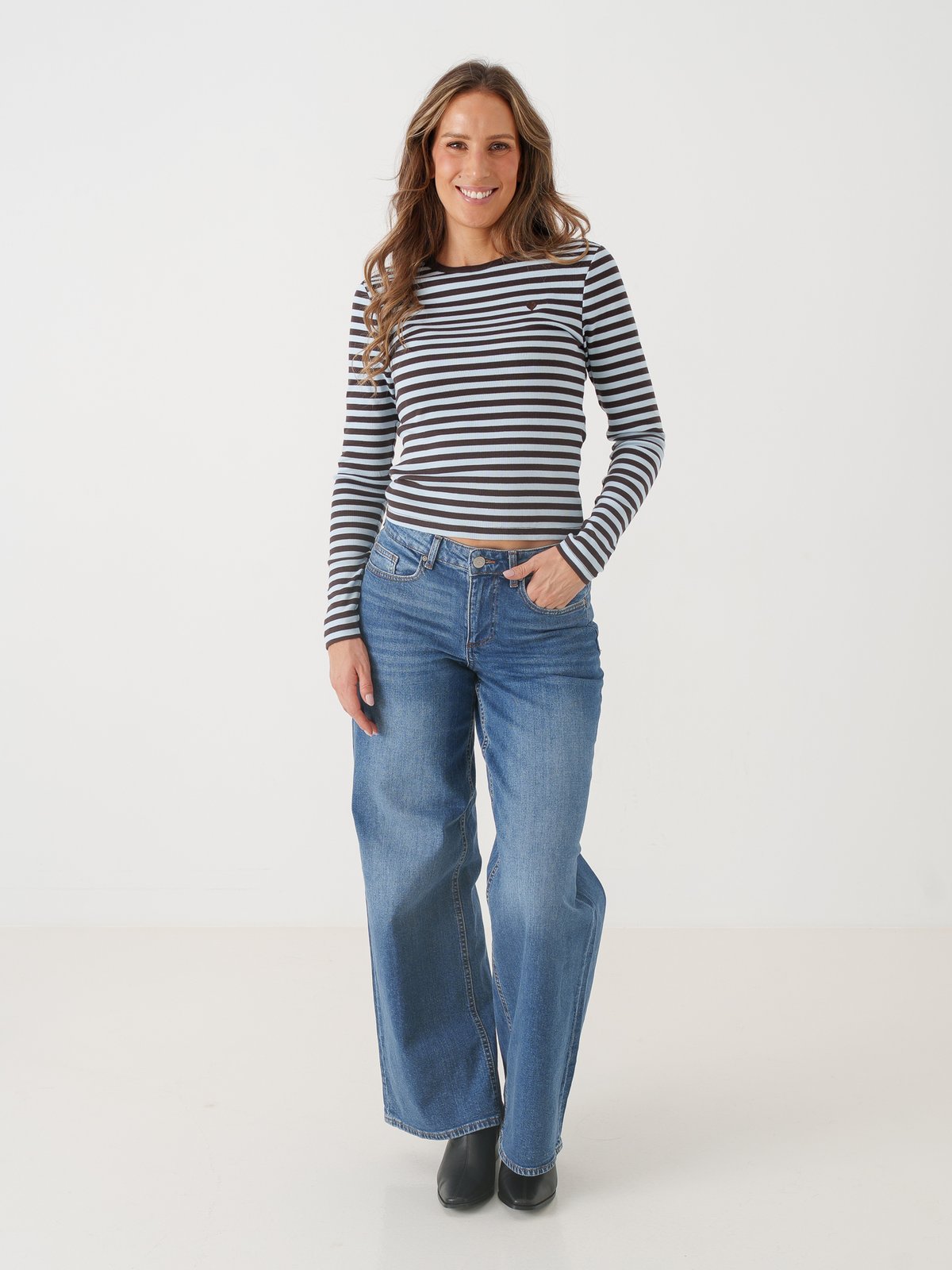 Only Val Long Sleeve O-Neck Stripe Top Coffe Bean