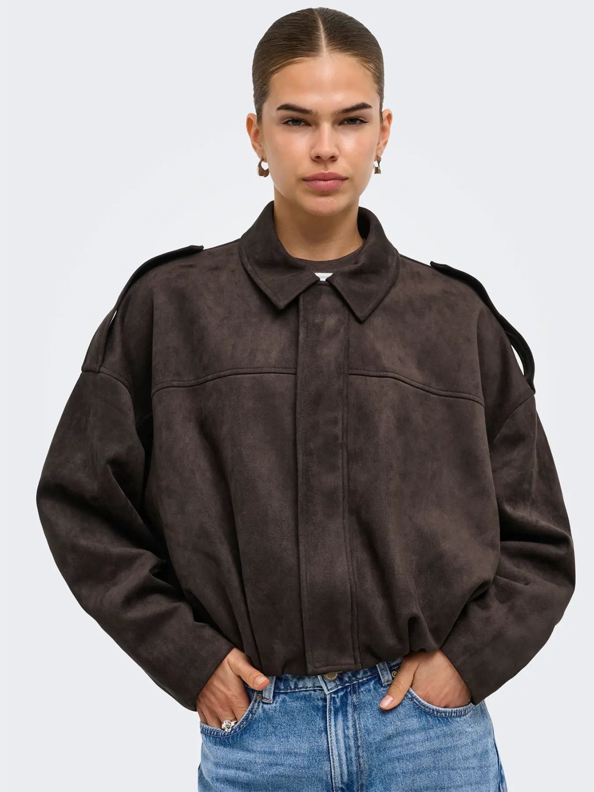 Only Moon-Stina Faux Suede Bomber Pnt Chocolate Torte