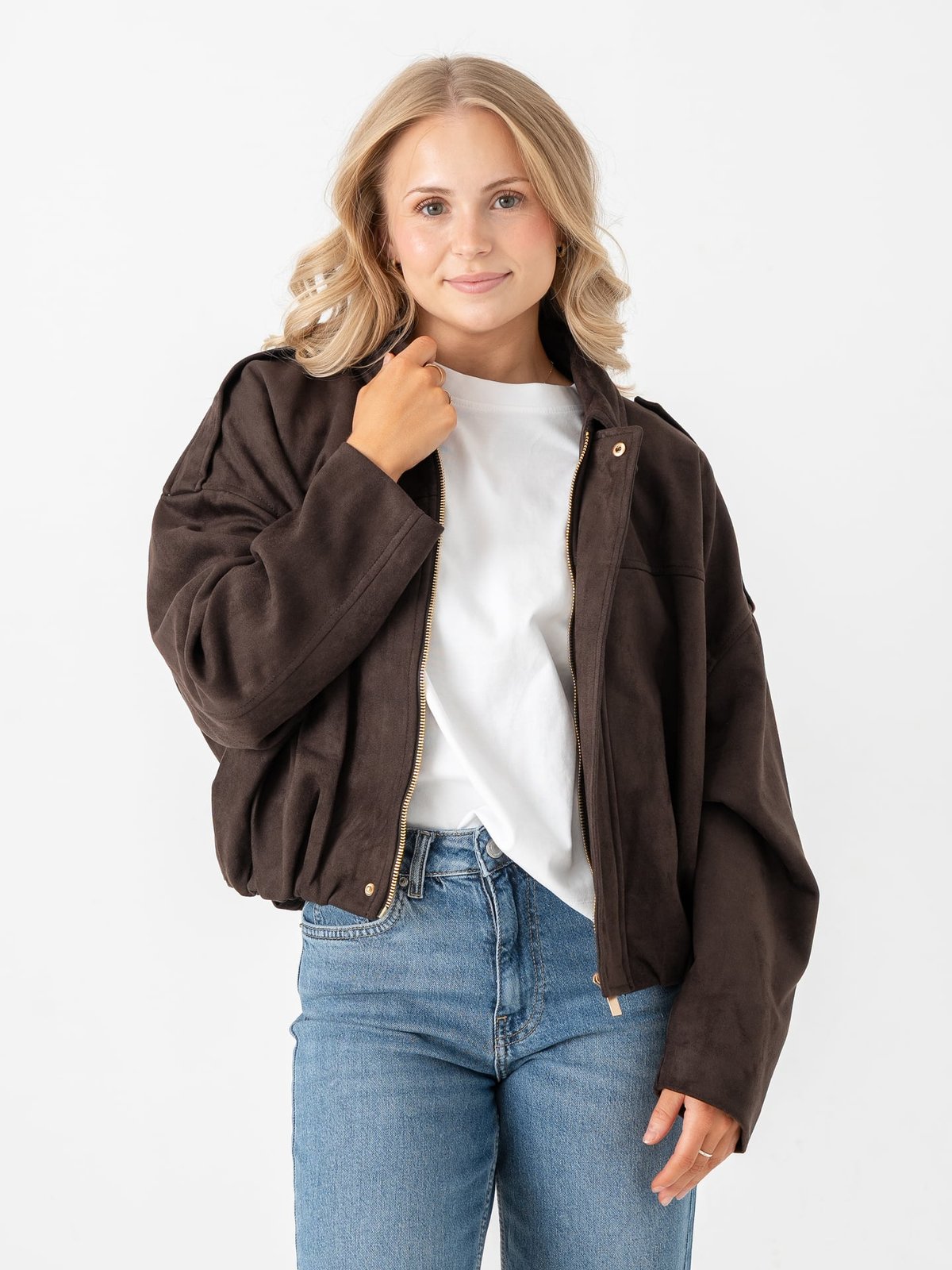 Only Moon-Stina Faux Suede Bomber Pnt Chocolate Torte