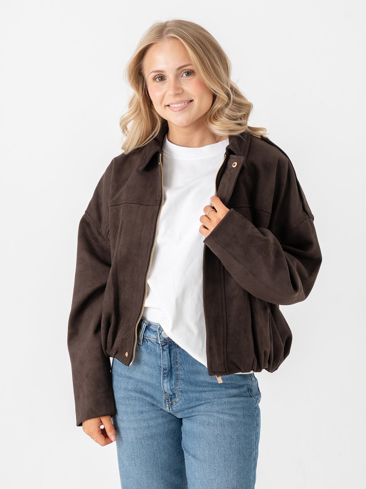 Only Moon-Stina Faux Suede Bomber Pnt Chocolate Torte