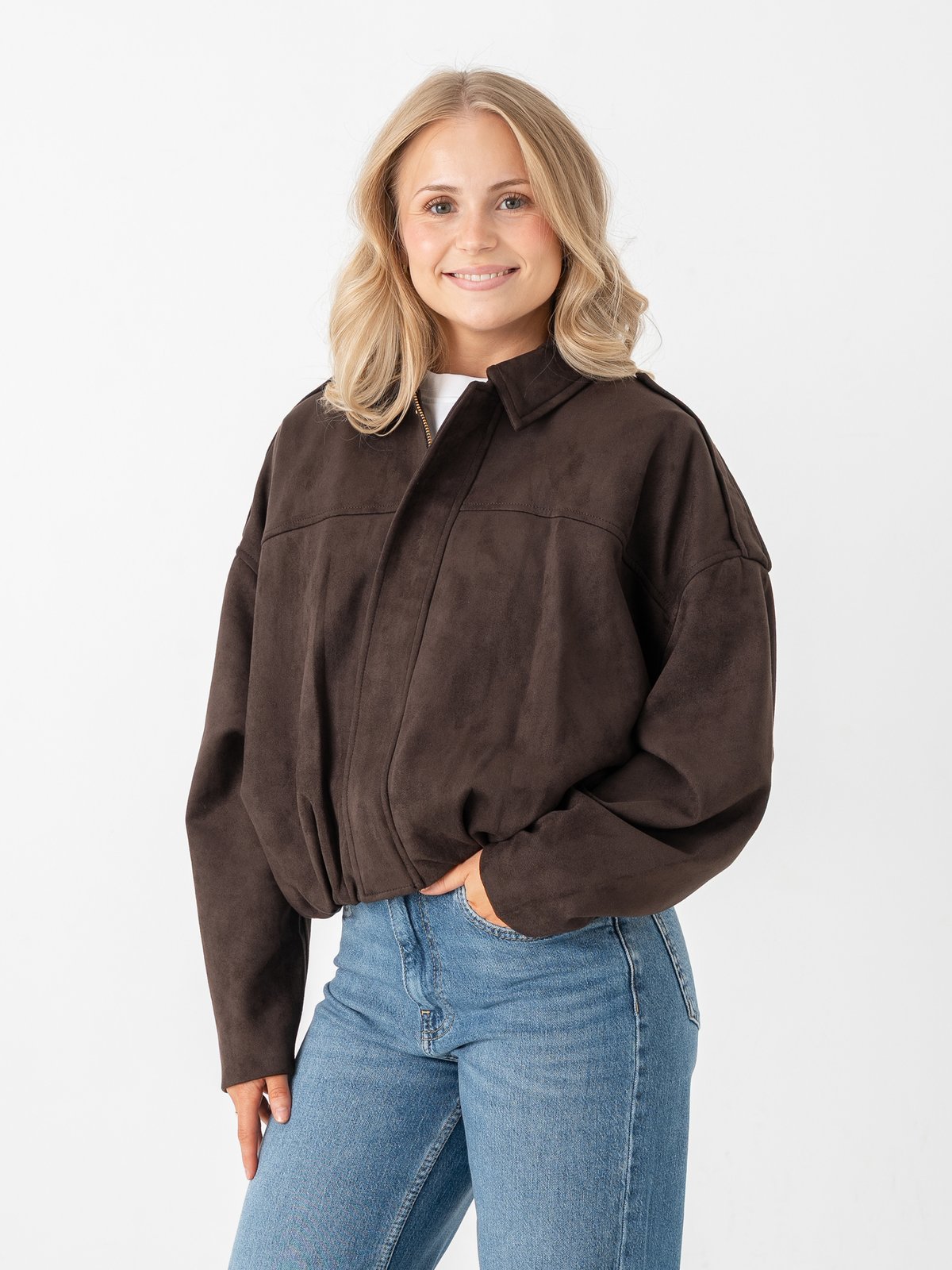 Only Moon-Stina Faux Suede Bomber Pnt Chocolate Torte