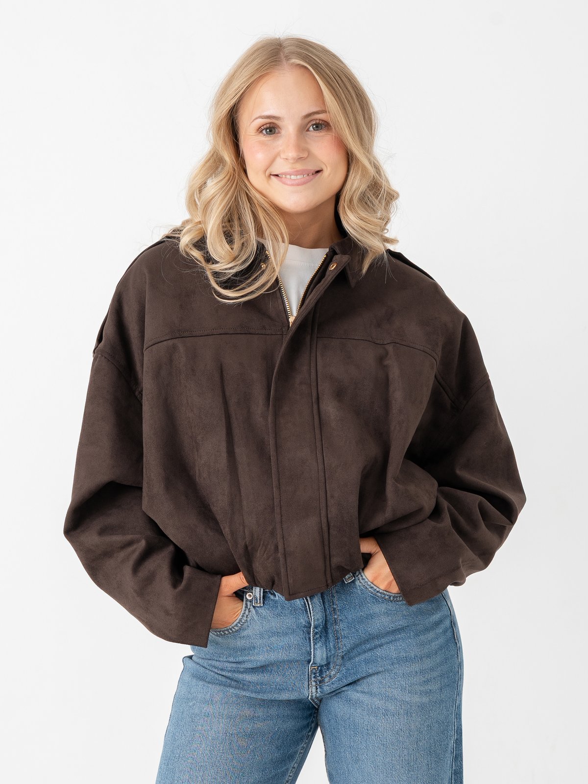 Only Moon-Stina Faux Suede Bomber Pnt Chocolate Torte