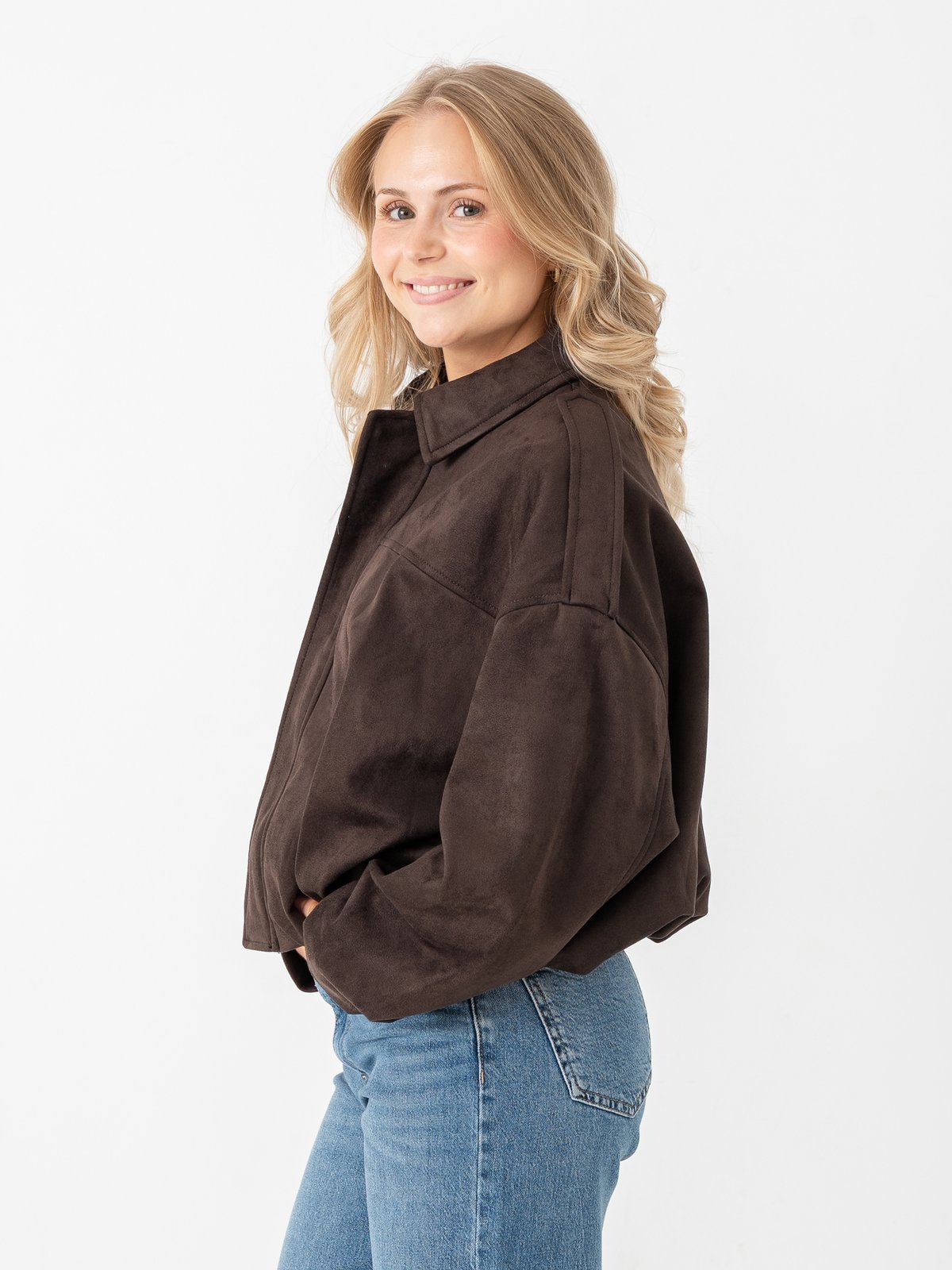 Only Moon-Stina Faux Suede Bomber Pnt Chocolate Torte