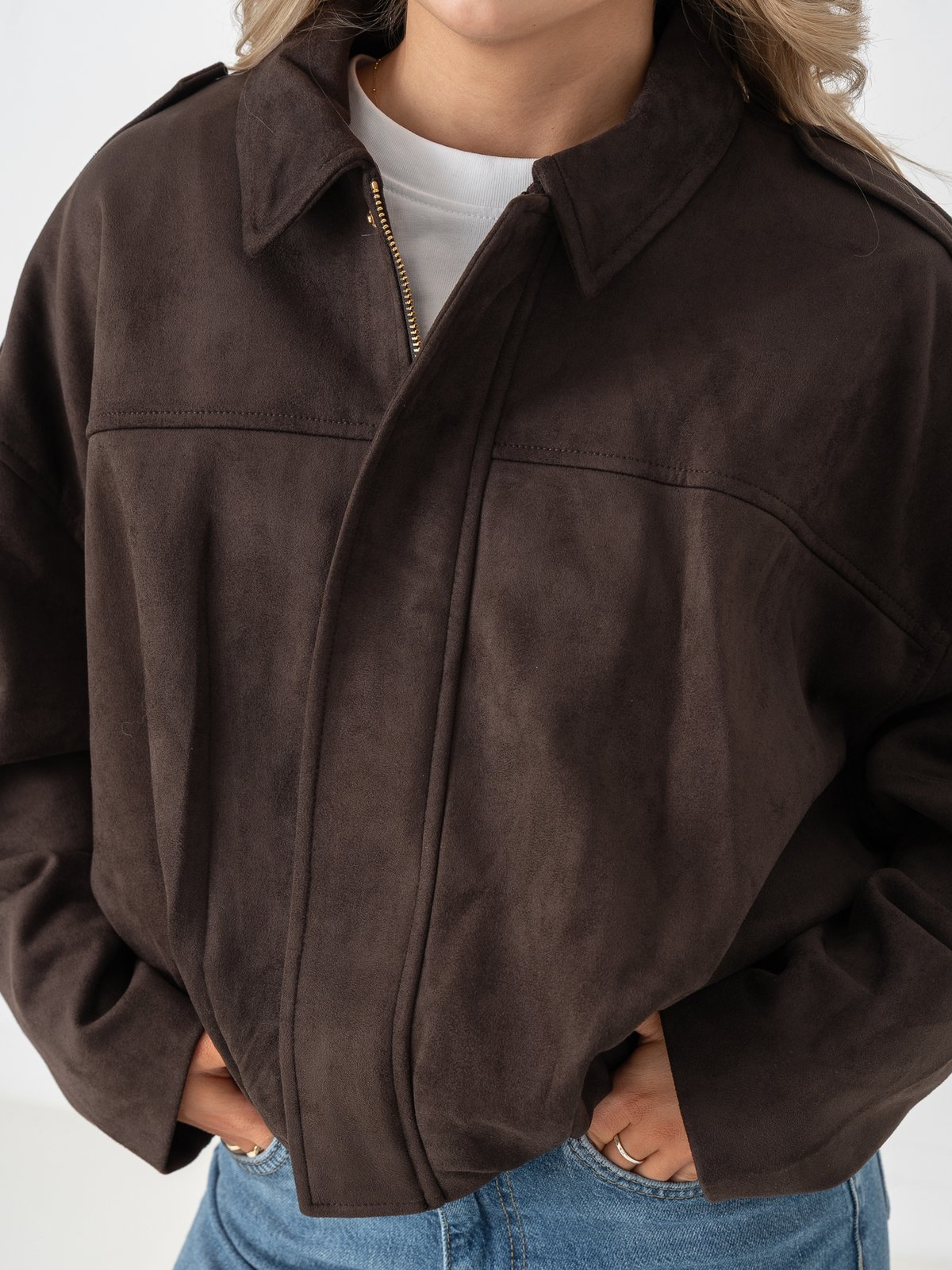 Only Moon-Stina Faux Suede Bomber Pnt Chocolate Torte