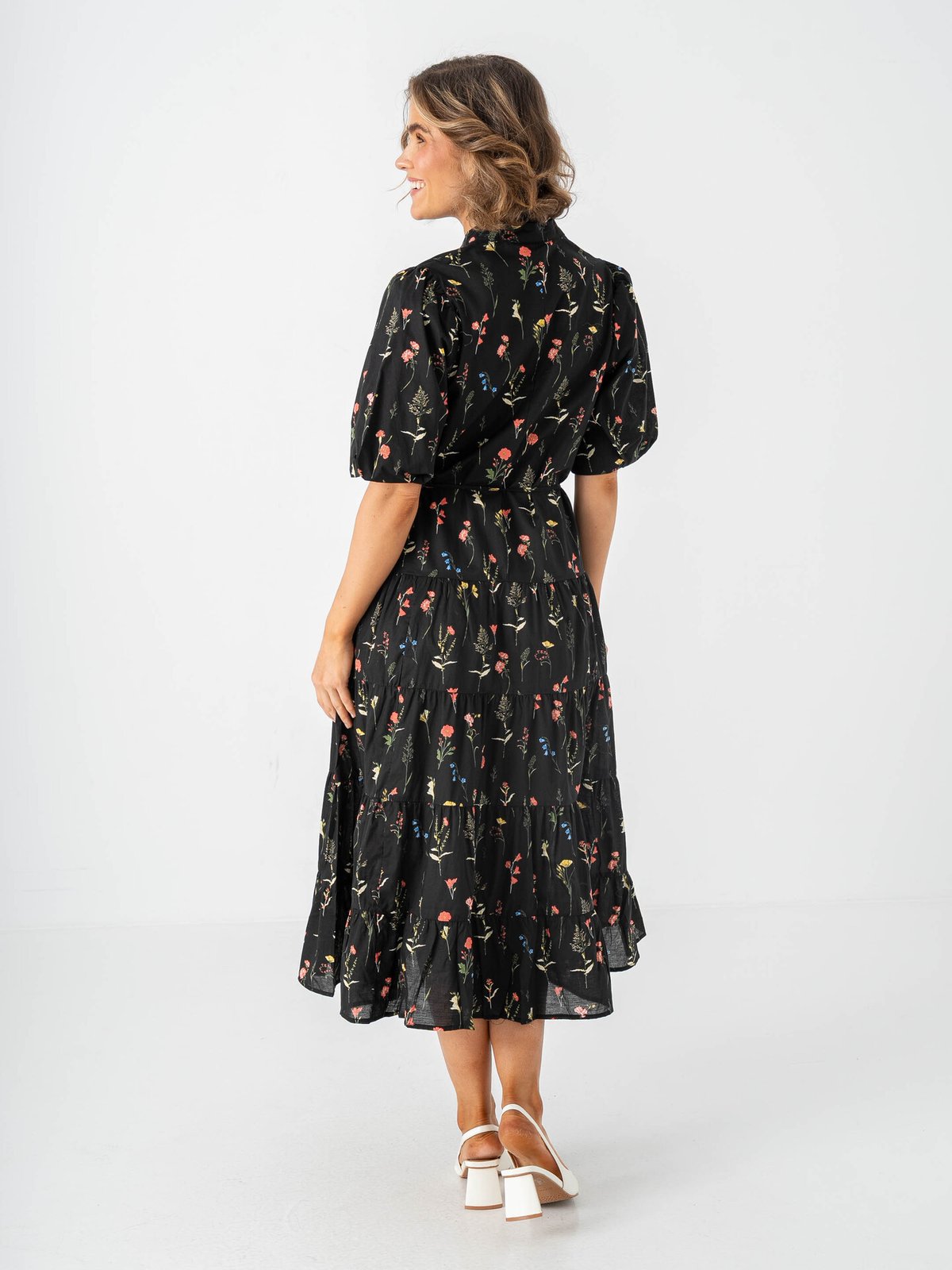 Only Elma Short Sleeve Long Belt Dress Black Multi Mark Flower