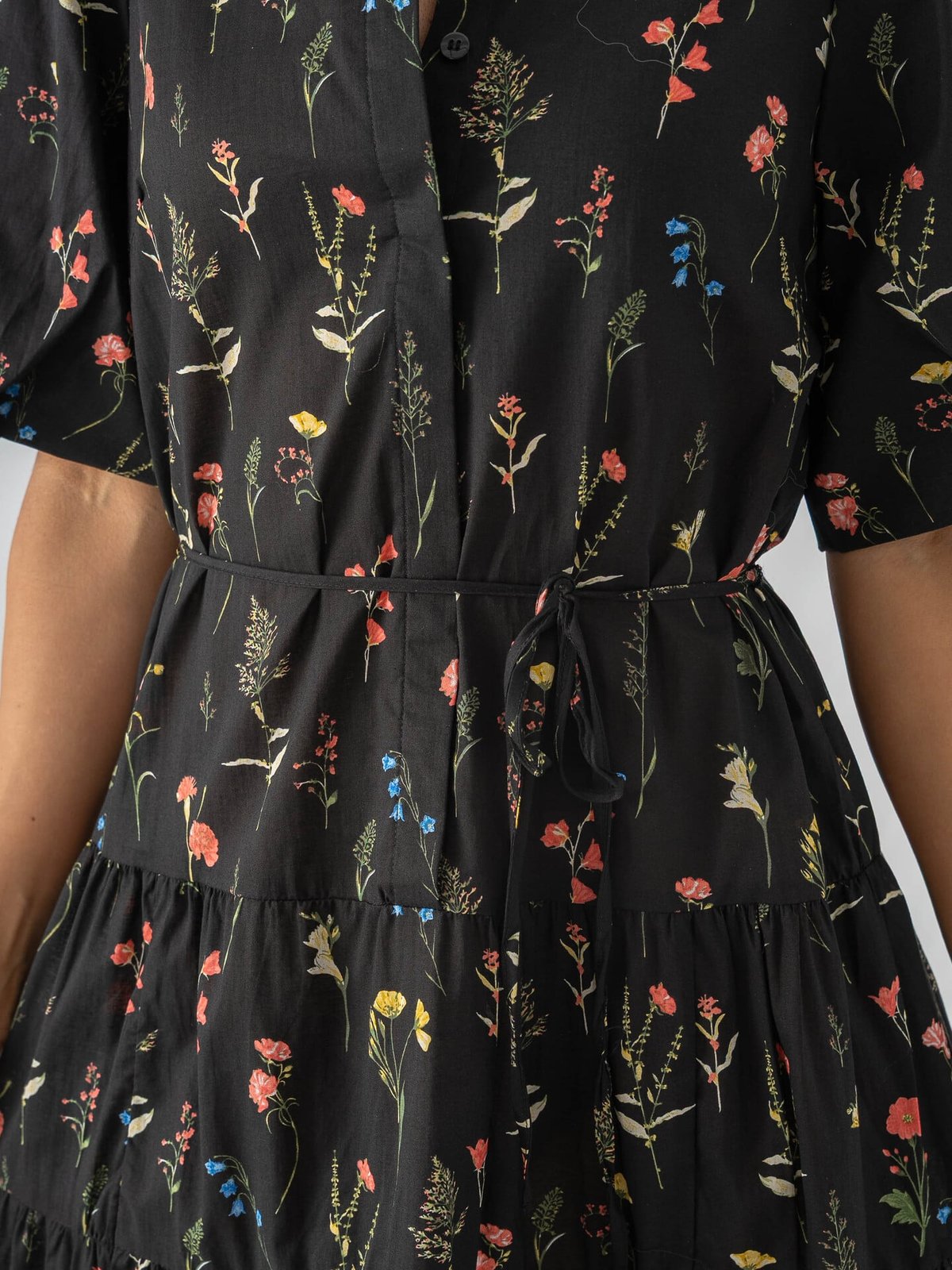Only Elma Short Sleeve Long Belt Dress Black Multi Mark Flower