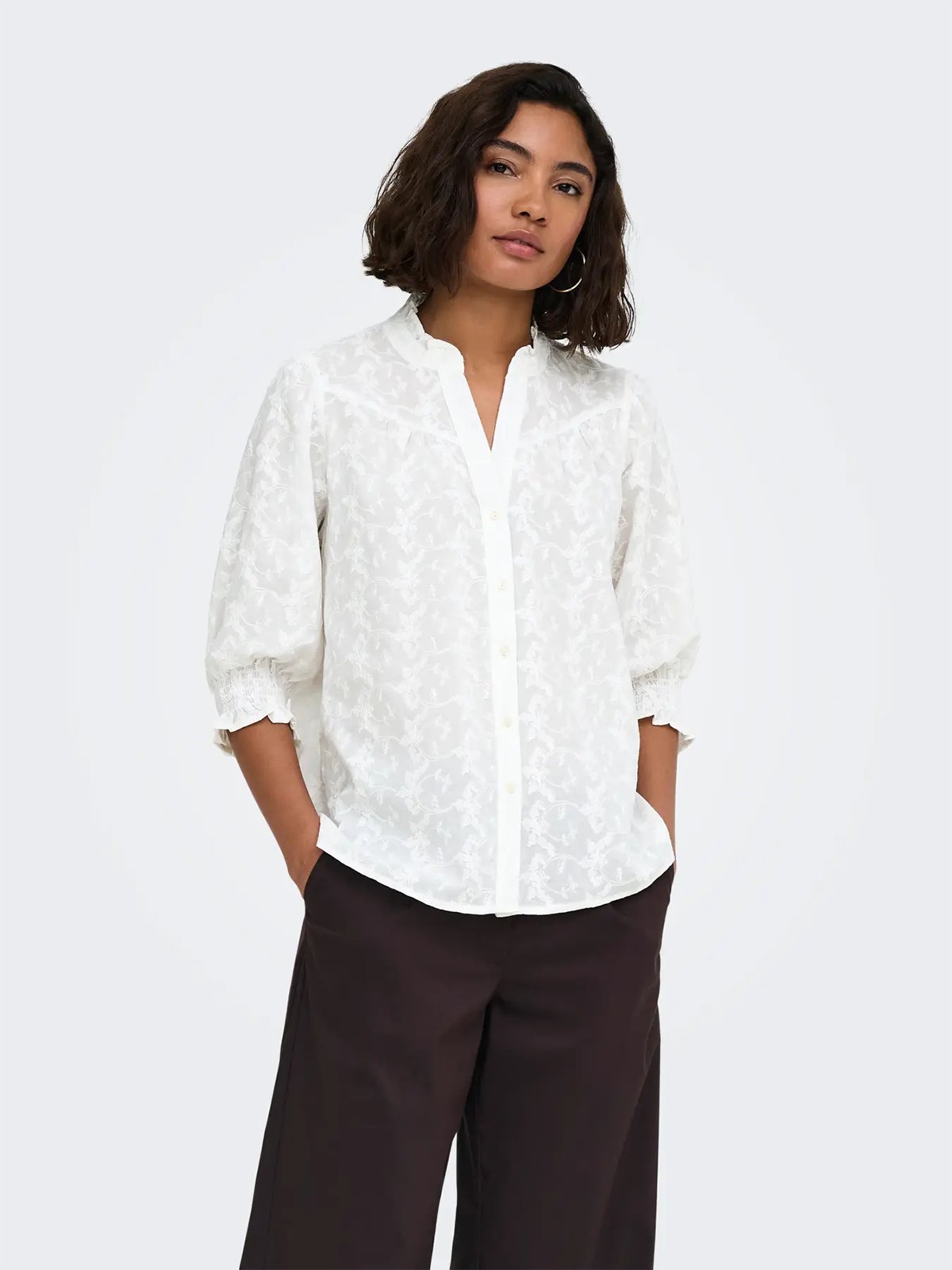 Only Raya 3/4 Embroidery Shirt White