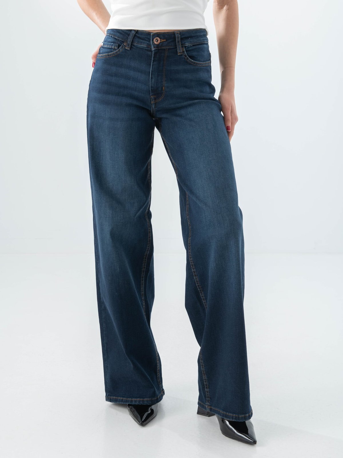 Only Madison Blush High Waist Wide Denim Dark Blue Denim