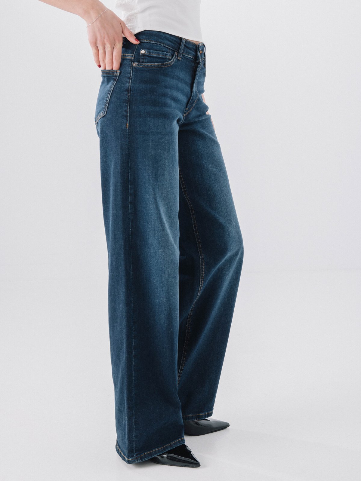 Only Madison Blush High Waist Wide Denim Dark Blue Denim