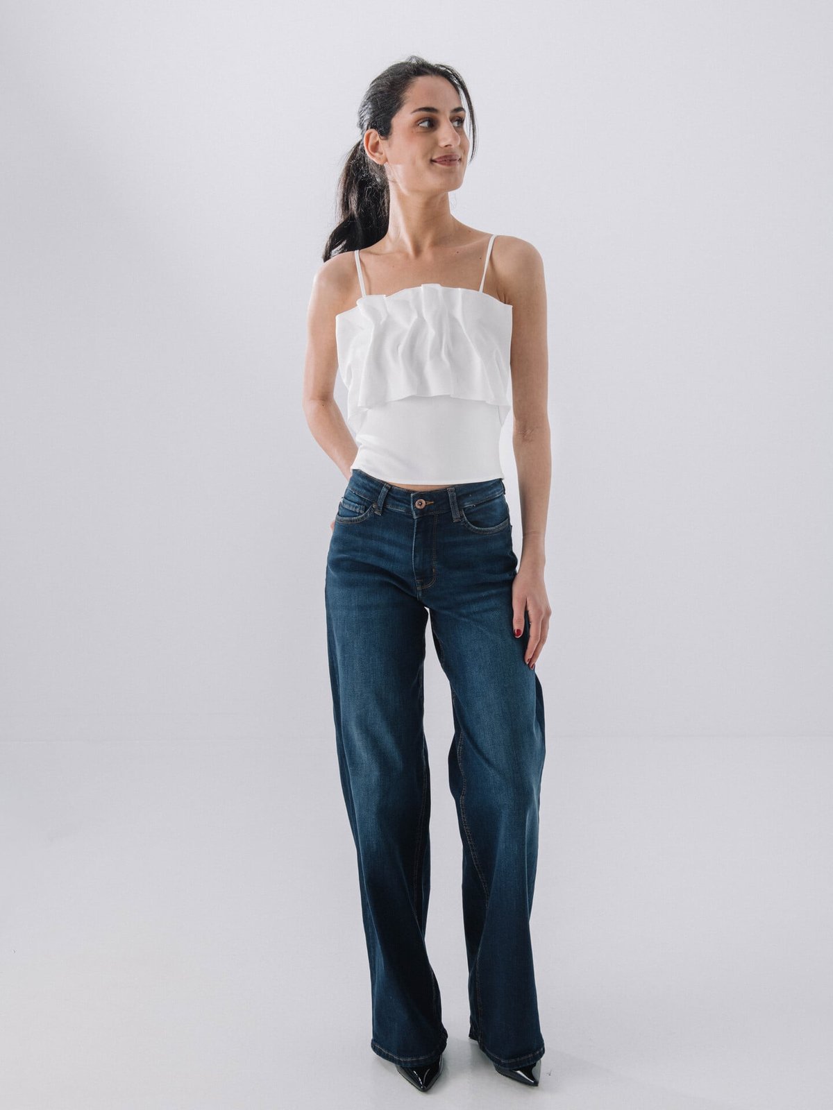 Only Madison Blush High Waist Wide Denim Dark Blue Denim
