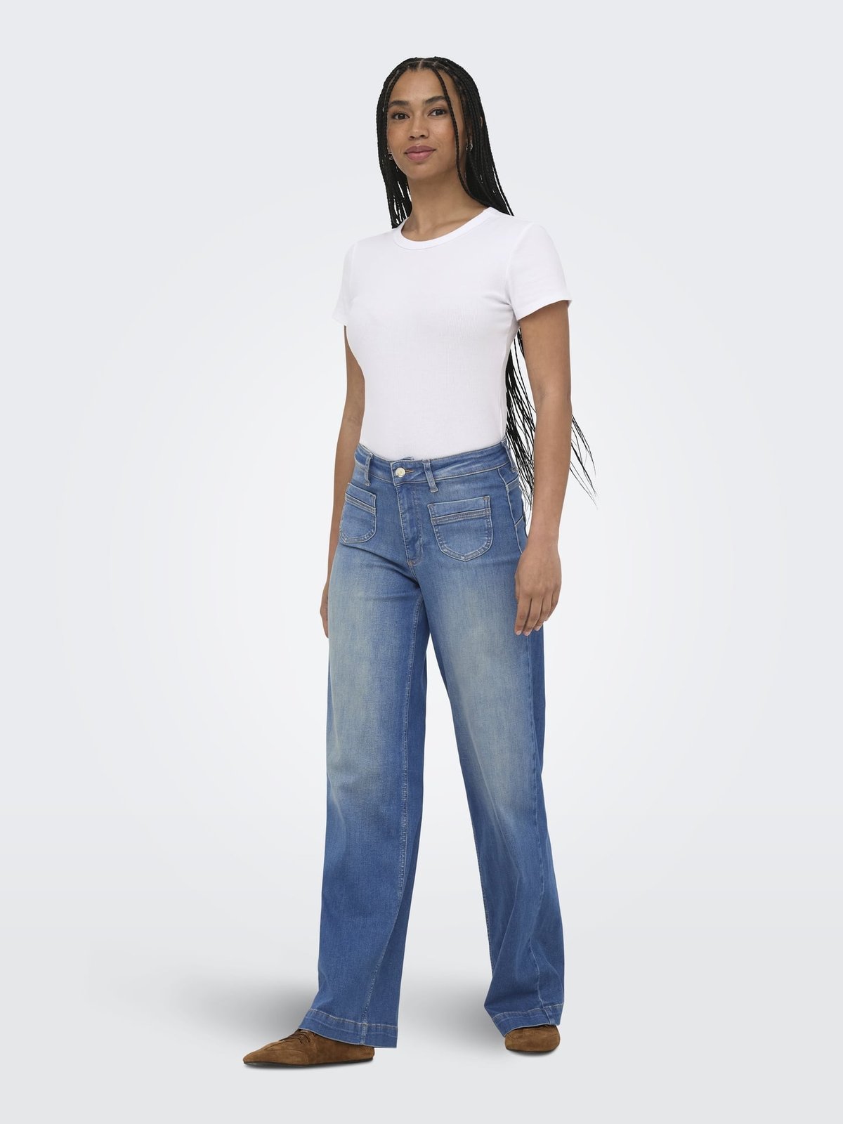 Only Madison Blush High Waist Wide Denim Medium Blue Denim