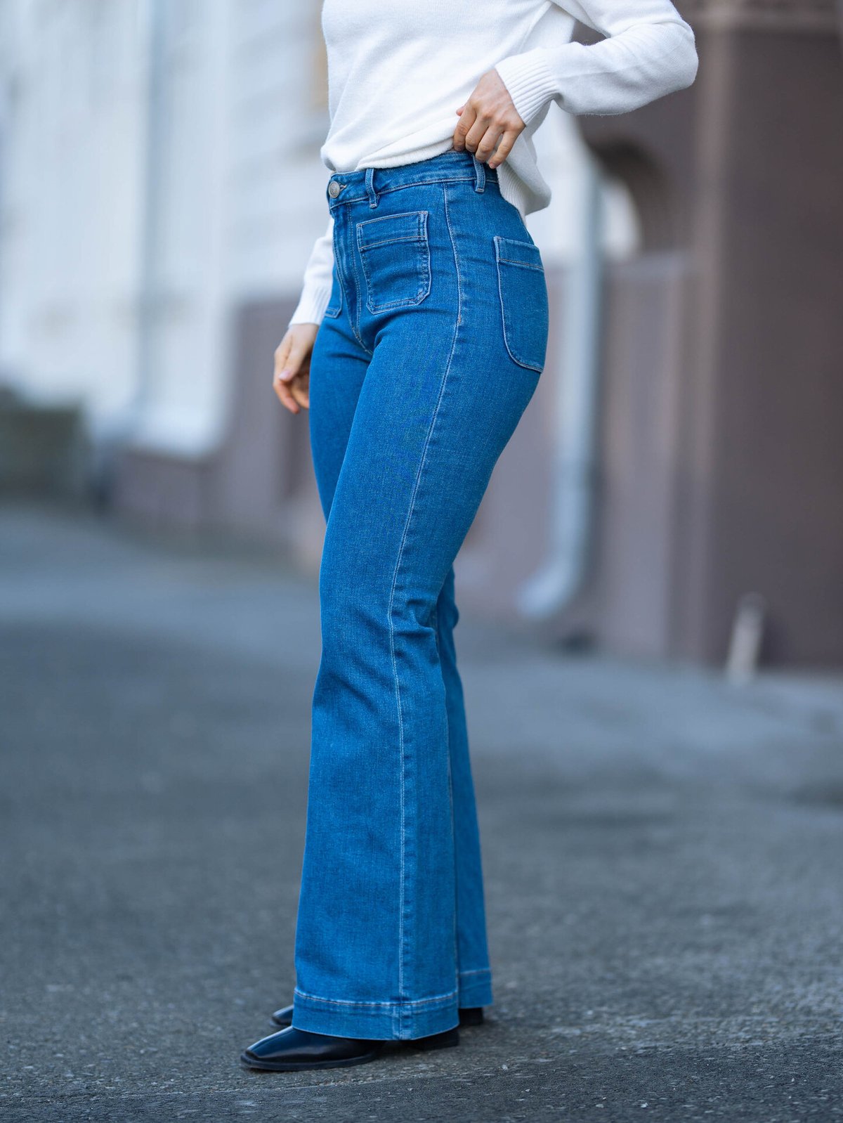 Only Madison High Waist Pocket Flare Denim Light Blue Denim