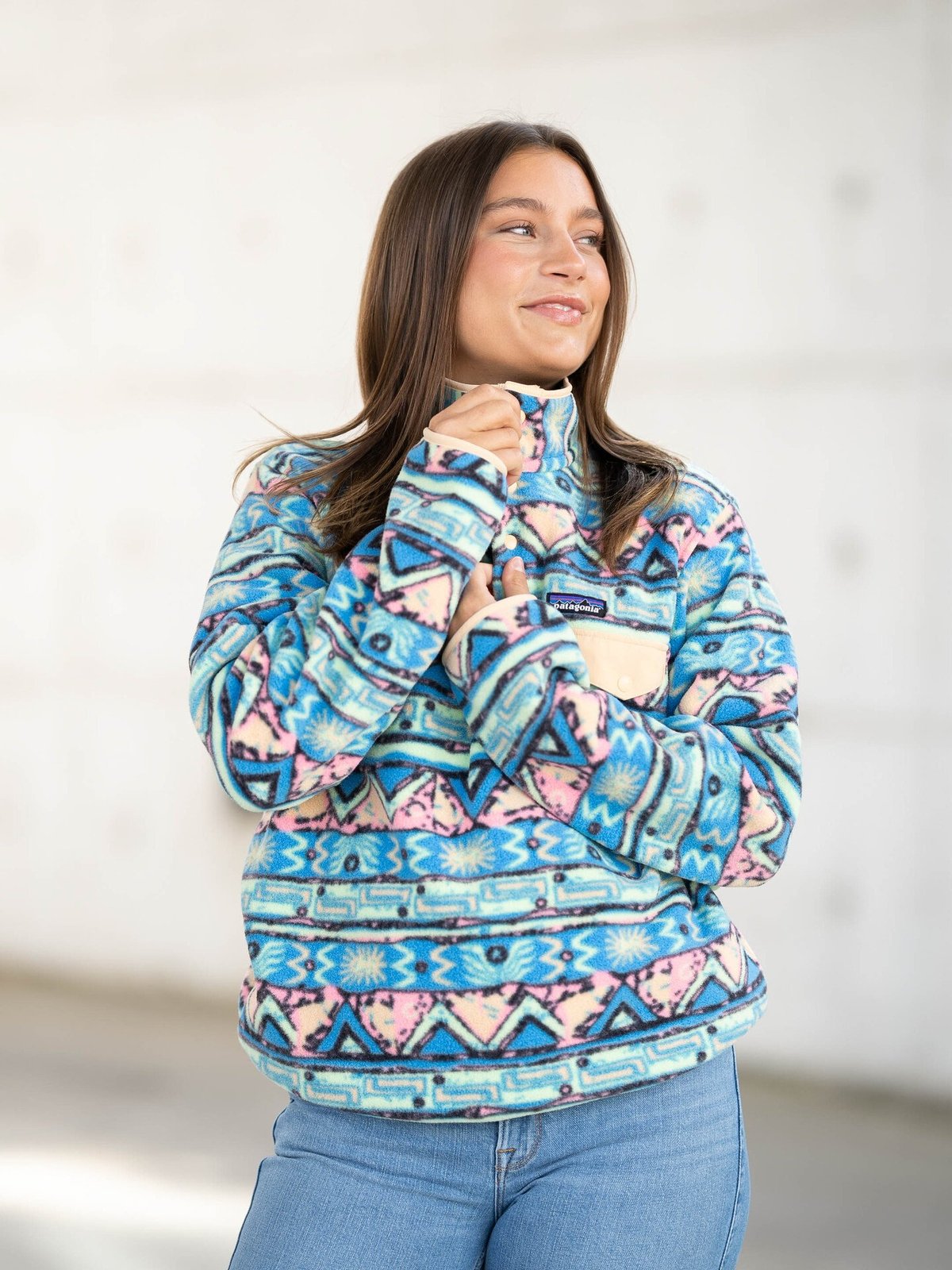 Patagonia Lightweight Synchilla Snap-T Fleece Pullover High Hopes Geo/ Salamander Green