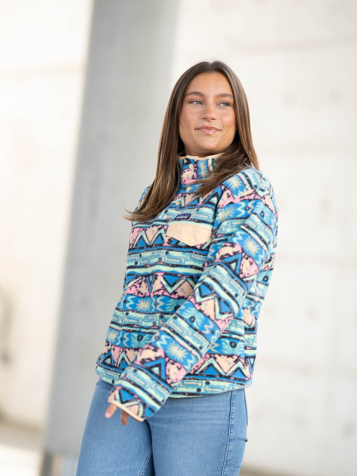 Patagonia Lightweight Synchilla Snap-T Fleece Pullover High Hopes Geo/ Salamander Green