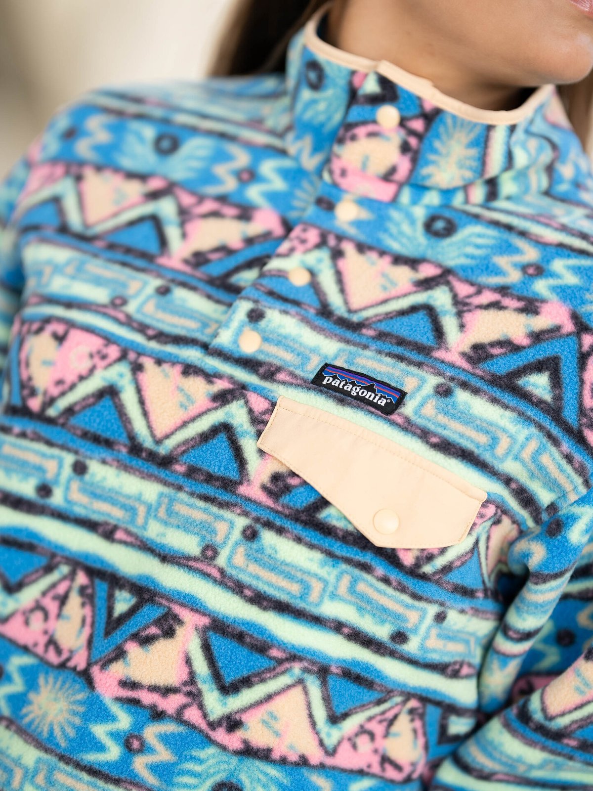 Patagonia Lightweight Synchilla Snap-T Fleece Pullover High Hopes Geo/ Salamander Green