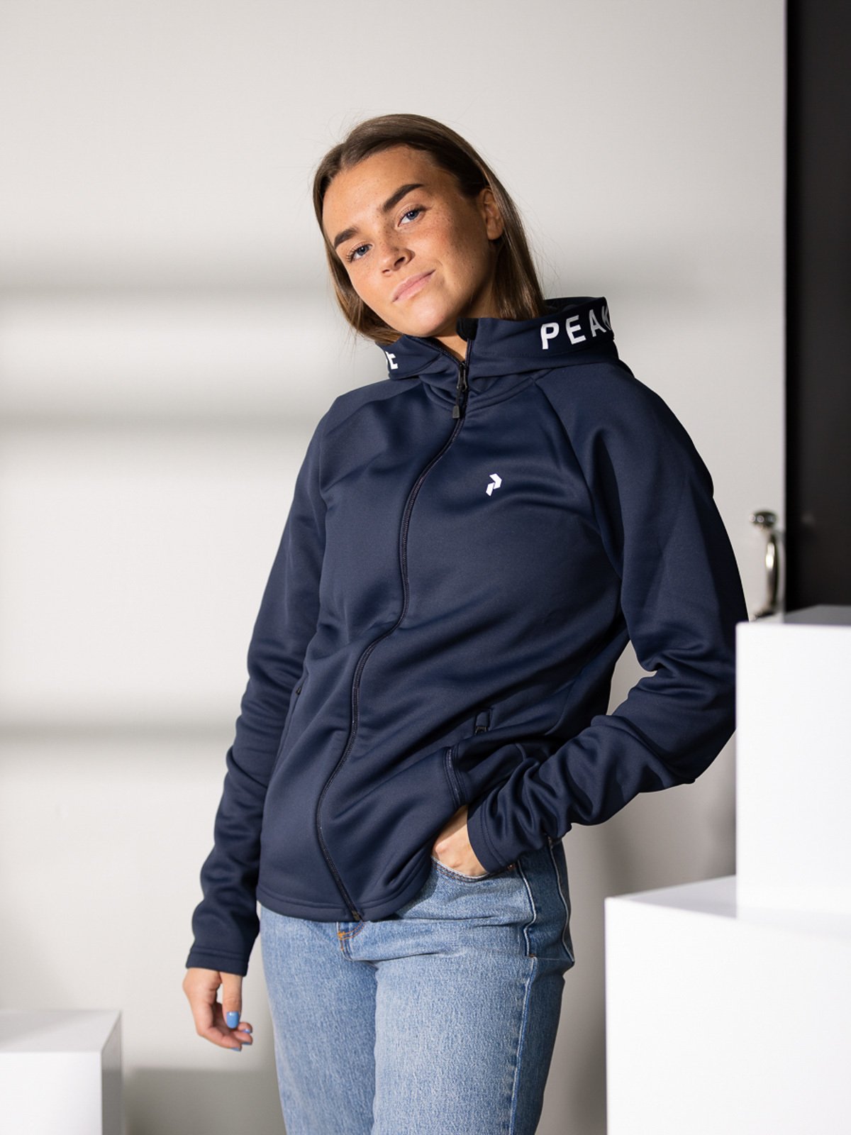 Peak Performance W Rider Zip Hood Jacket Blue Shadow