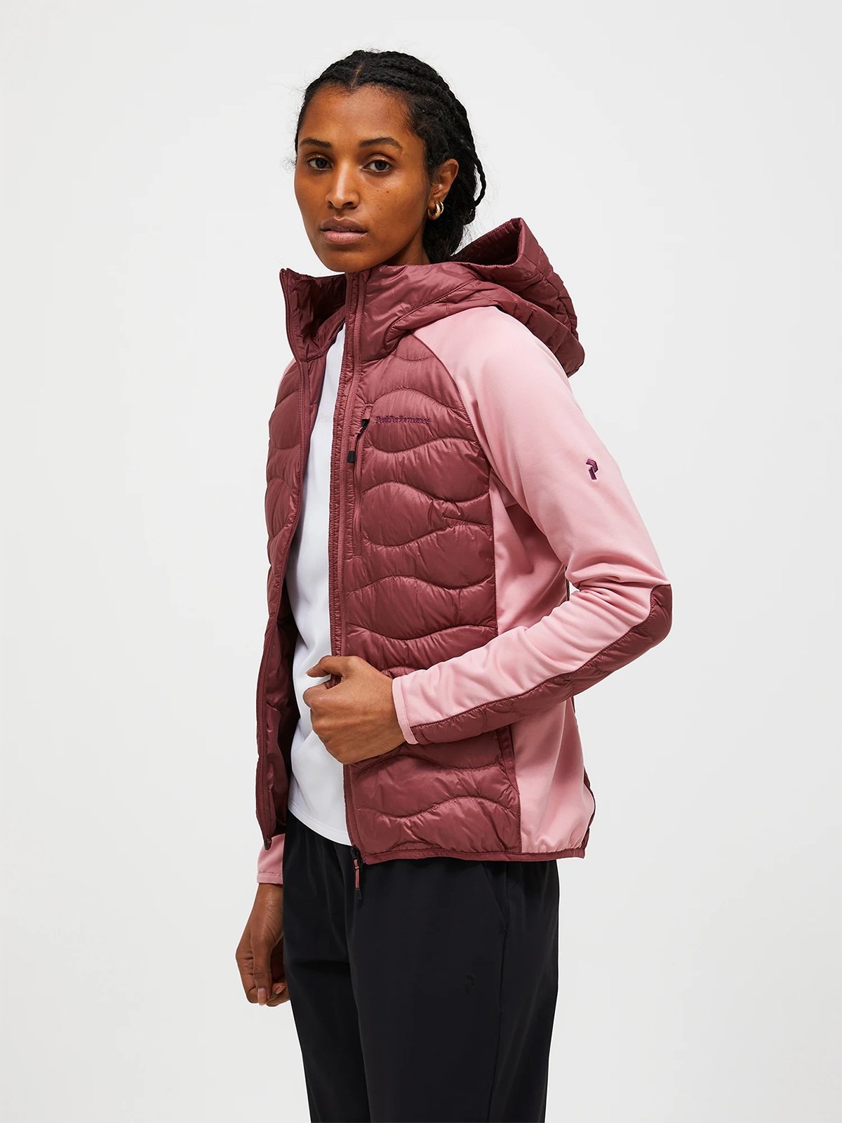 Peak Performance Helium Down Hybrid Hood Women Wild Rouge / Warm Blush