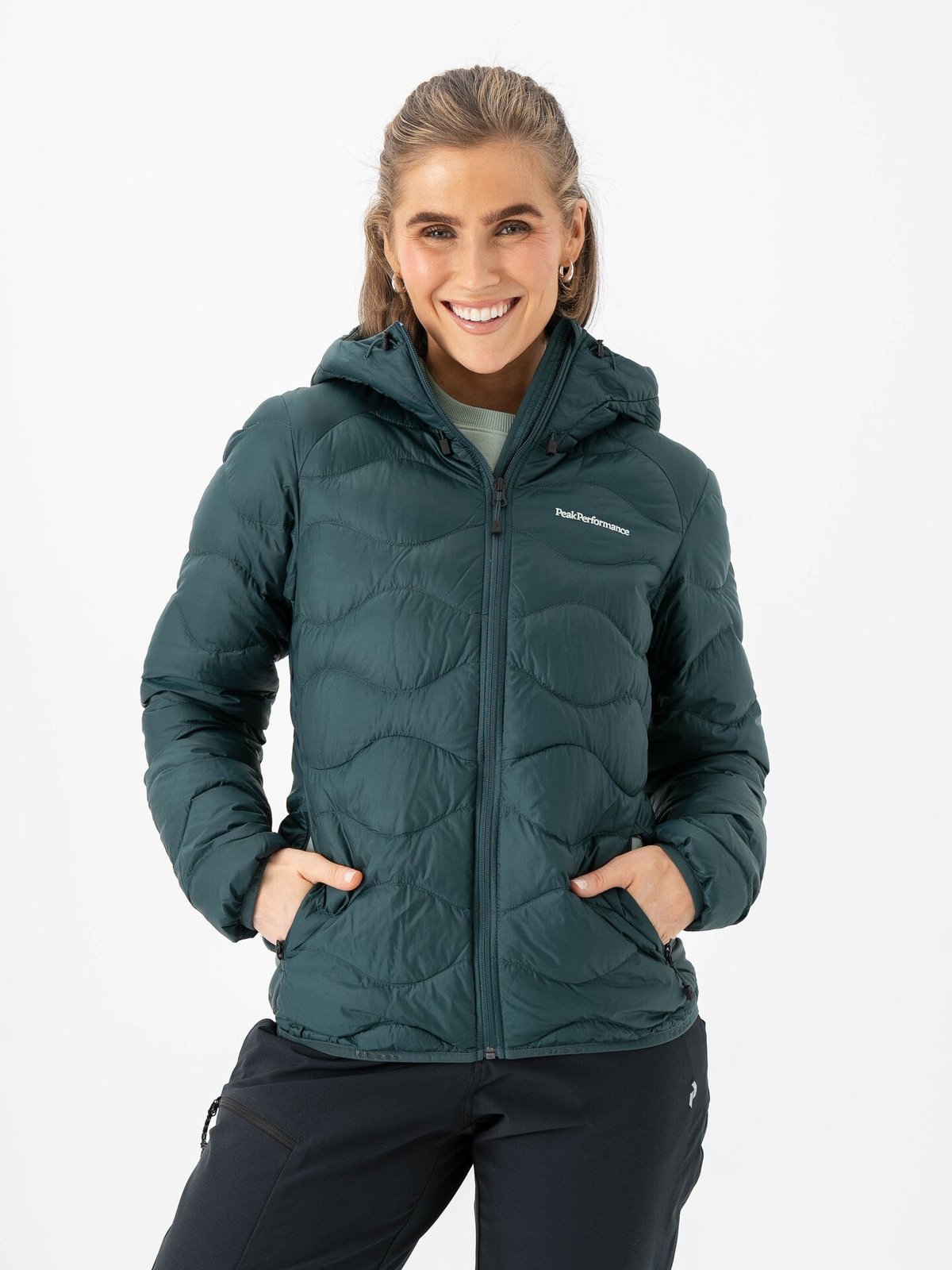 Peak Performance Helium Down Hood Jacket Women Ponderosa Pine / Green Valley