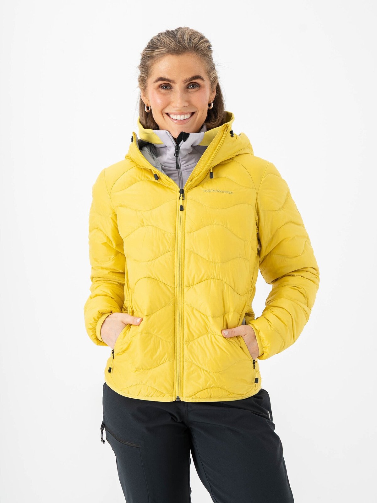Peak Performance Helium Down Hood Jacket Women Canary Lime / Summit Smoke