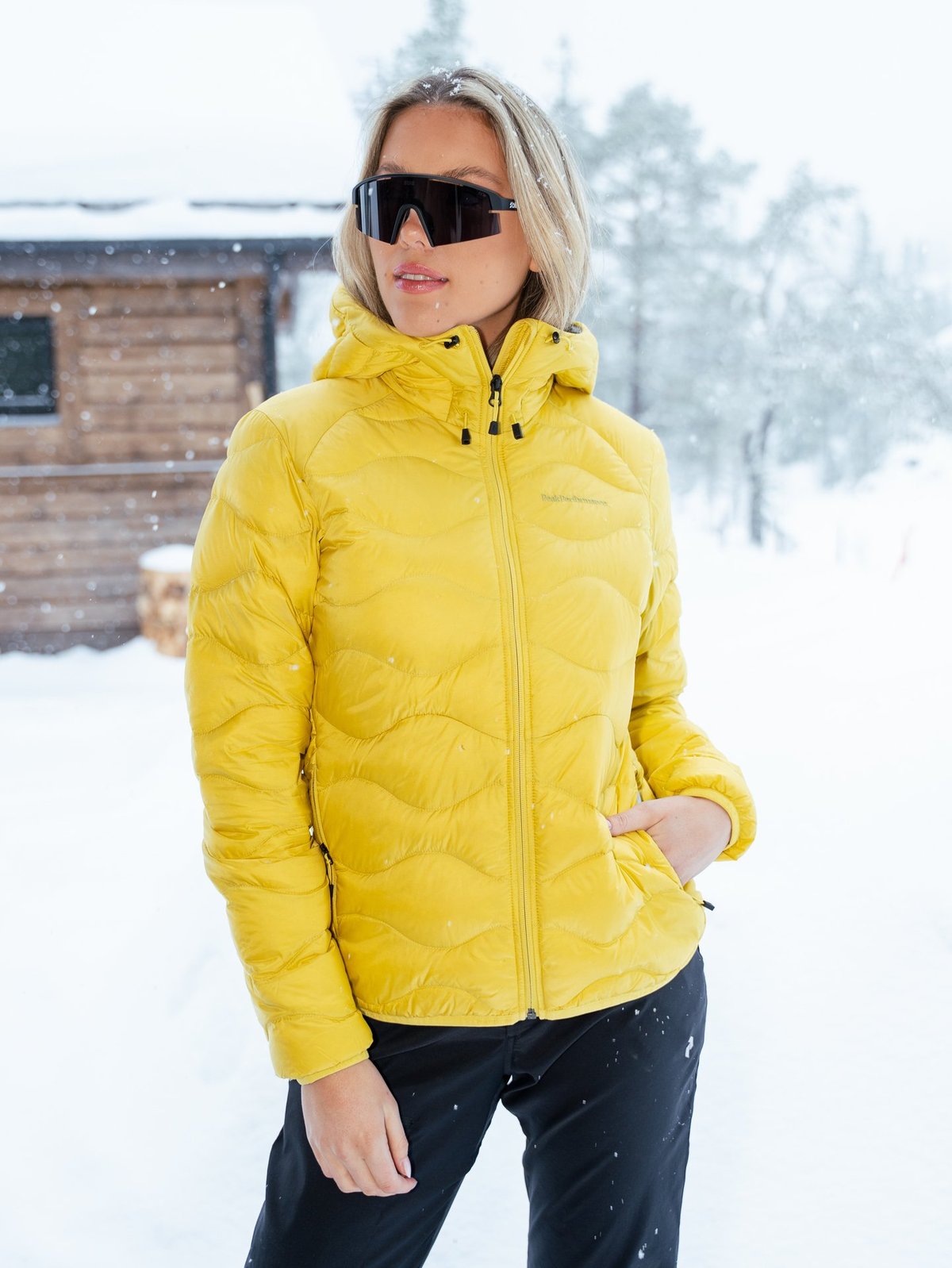 Peak Performance Helium Down Hood Jacket Women Canary Lime / Summit Smoke