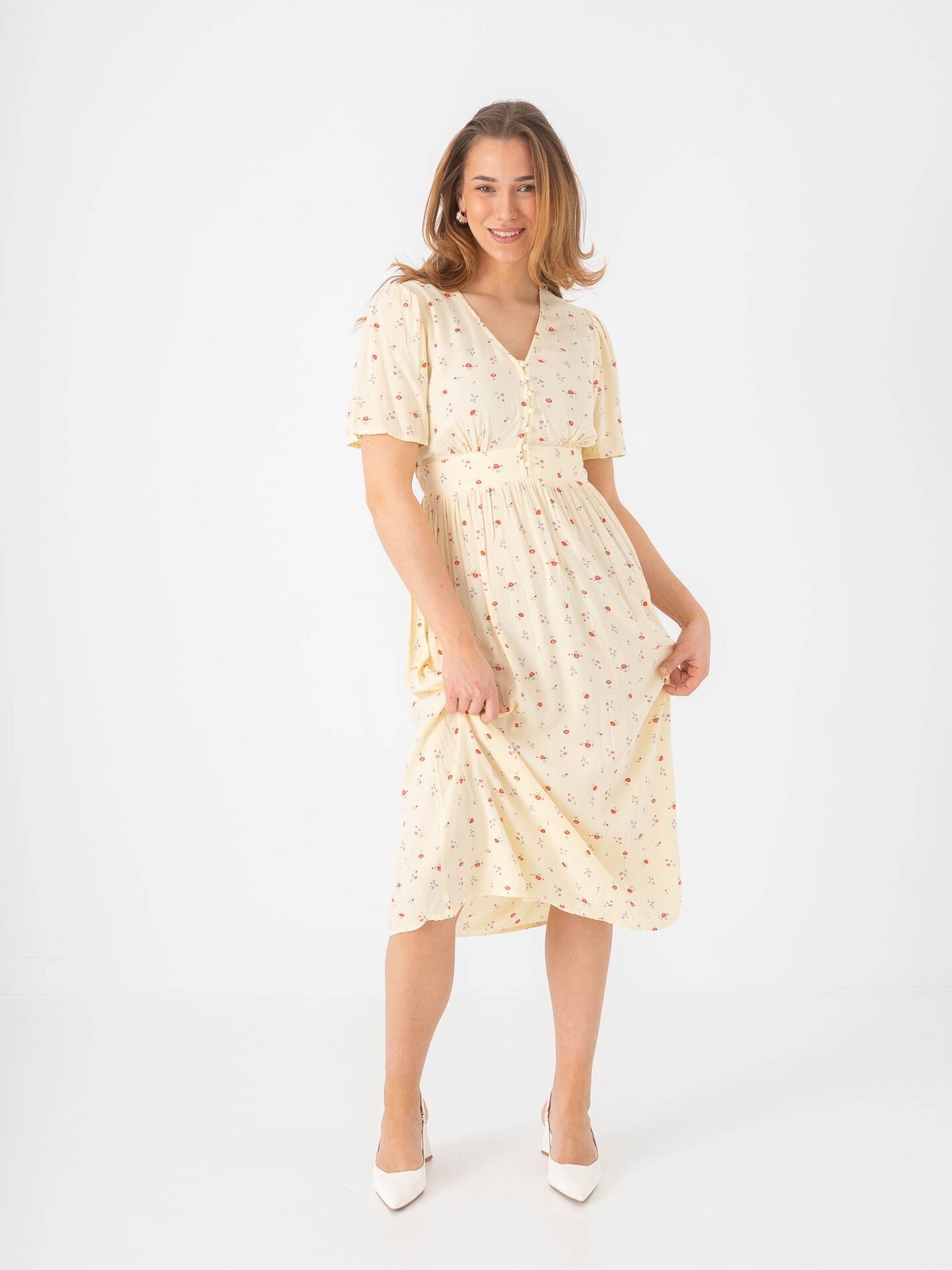 Pieces Tala Short Sleeve Midi Dress French Vanilla / Flower