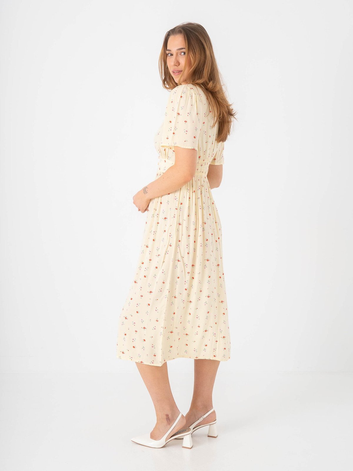 Pieces Tala Short Sleeve Midi Dress French Vanilla / Flower