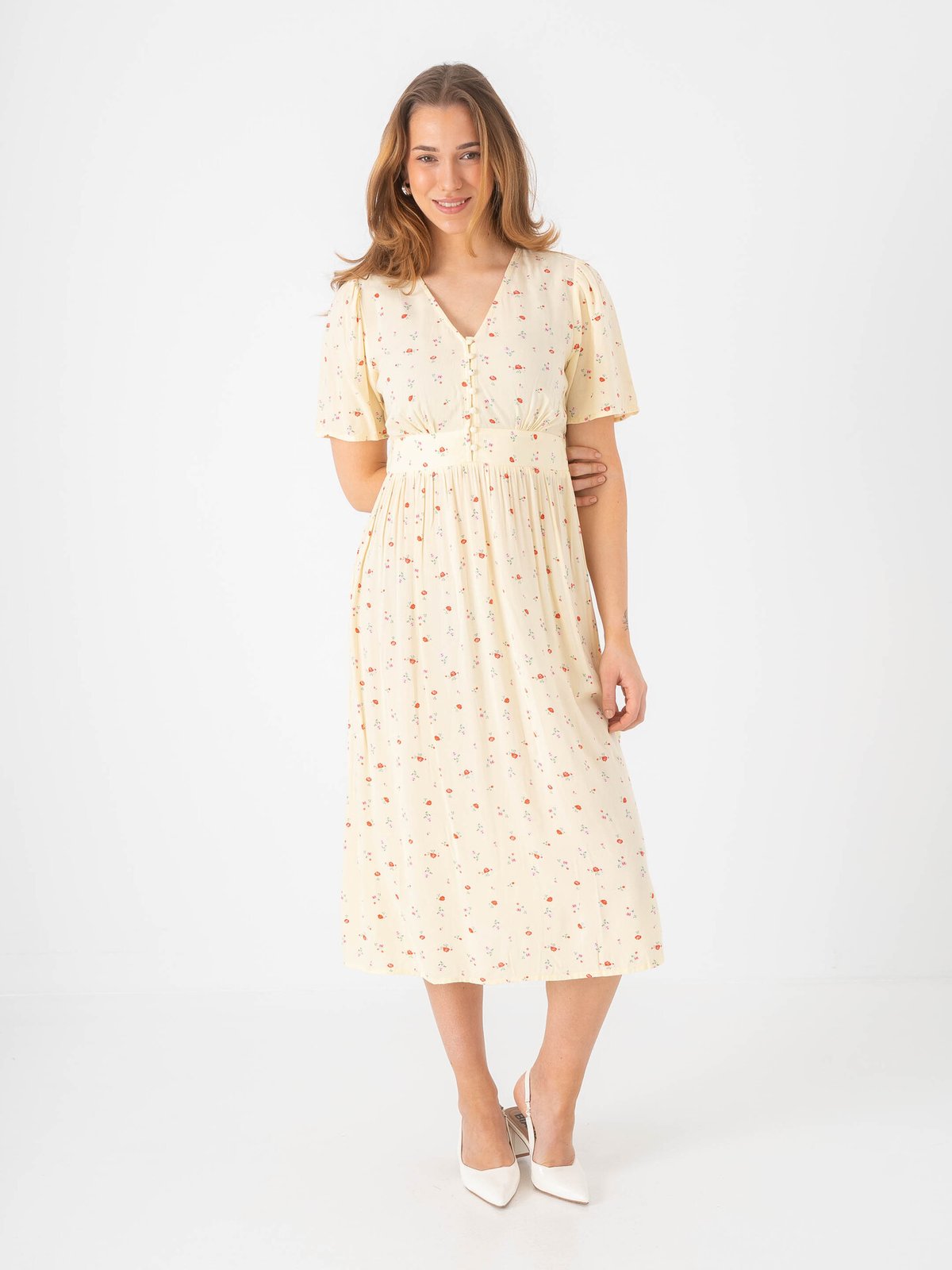 Pieces Tala Short Sleeve Midi Dress French Vanilla / Flower