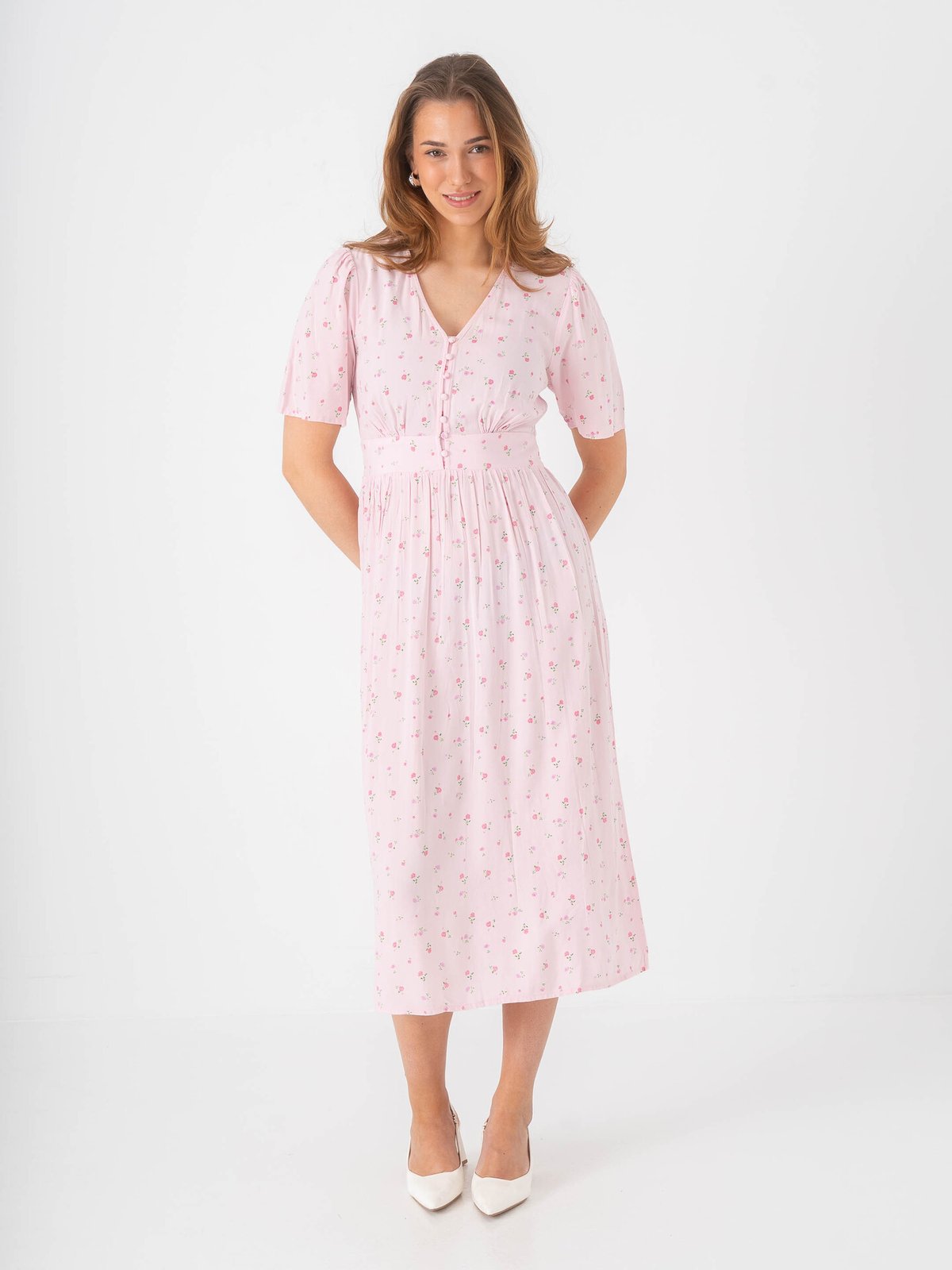 Pieces Tala Short Sleeve Midi Dress Roseate Spoonbill / Flower