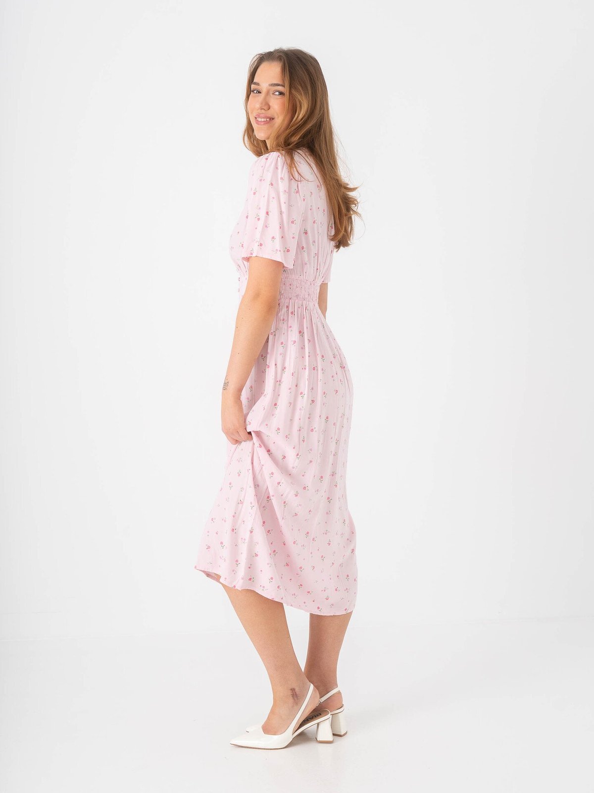 Pieces Tala Short Sleeve Midi Dress Roseate Spoonbill / Flower