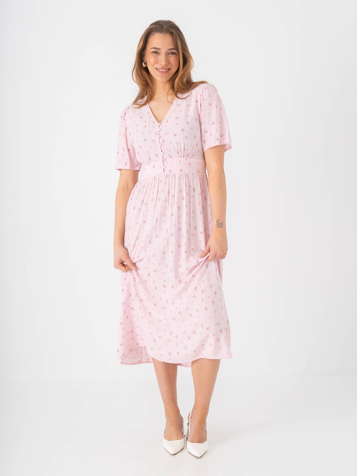 Pieces Tala Short Sleeve Midi Dress Roseate Spoonbill / Flower