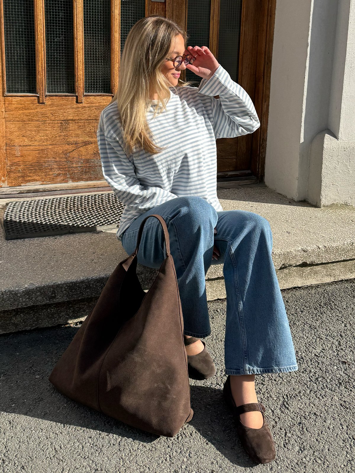 Pieces Sadie Long Sleeve Top Cloud Dancer CBlue