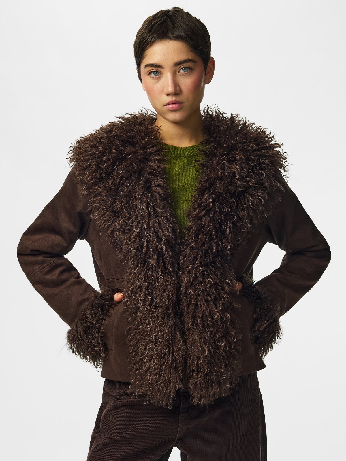 Pieces Nanna Brushed Short Jacket Brun