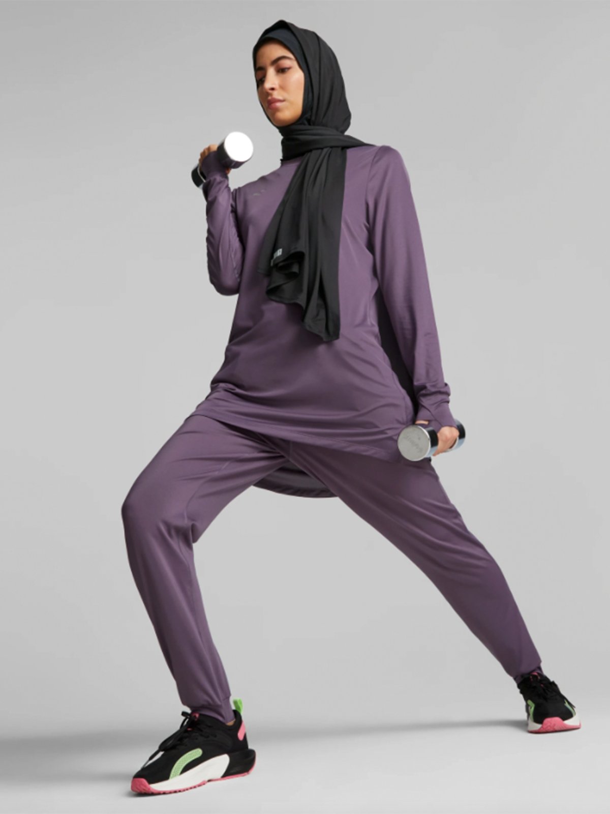 Puma Modest Activewear Long Sleeve Purple Charcoal