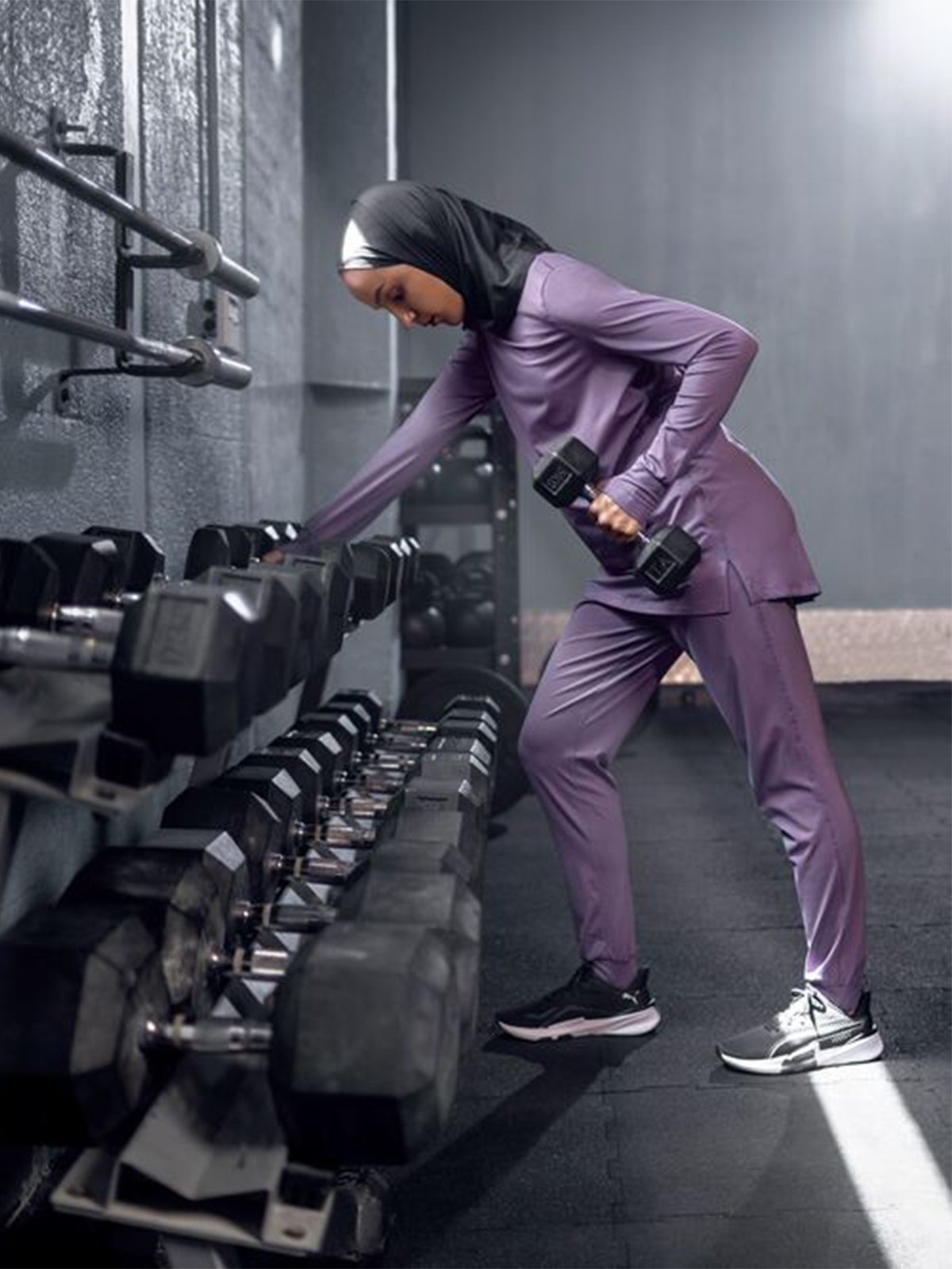 Puma Modest Activewear Long Sleeve Purple Charcoal