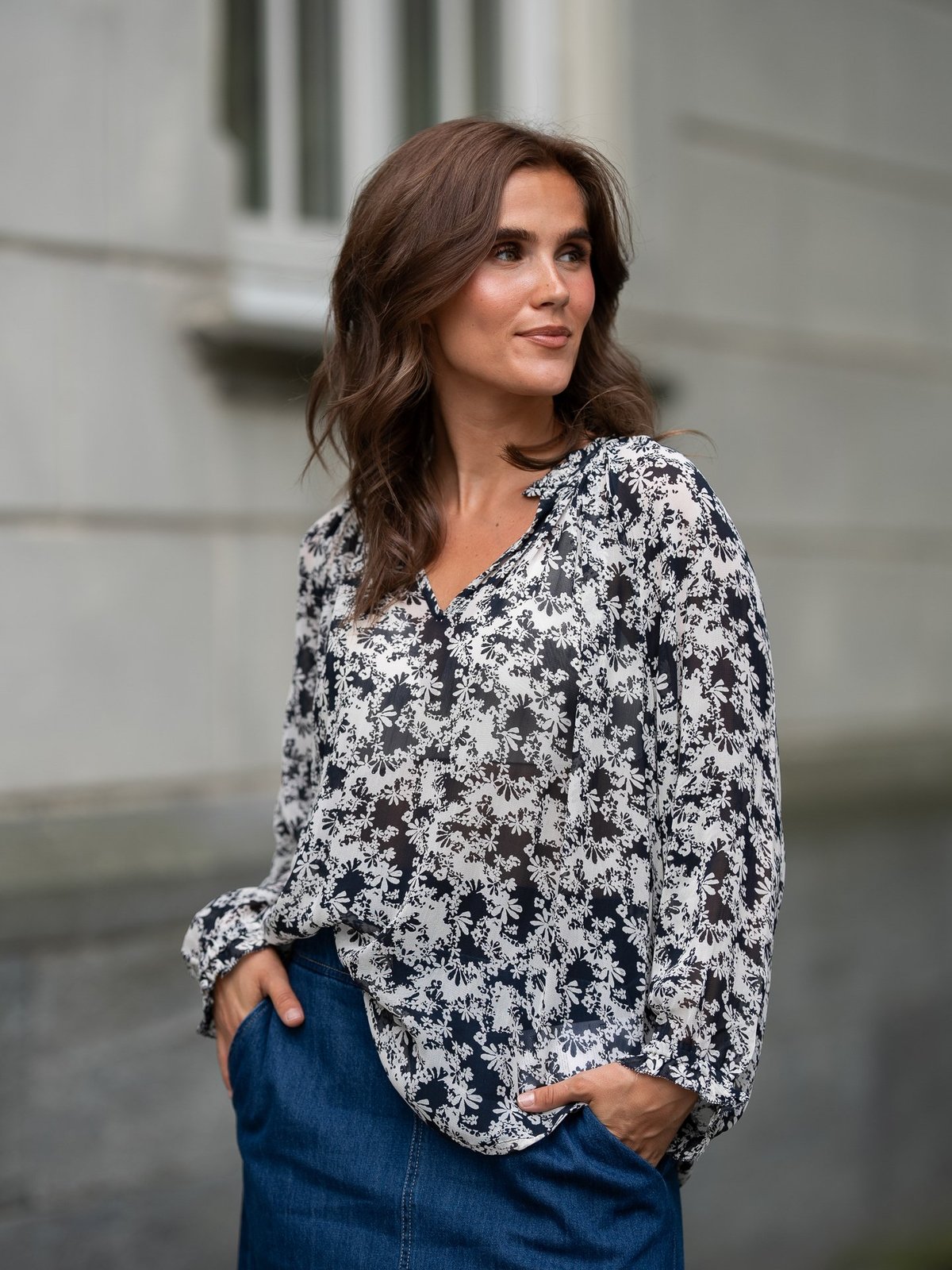 Part Two Elsia Blouse Dark Navy Contrast Flower