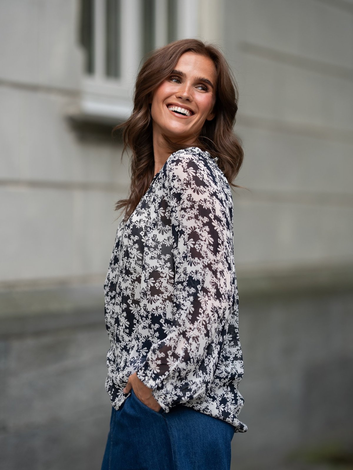 Part Two Elsia Blouse Dark Navy Contrast Flower