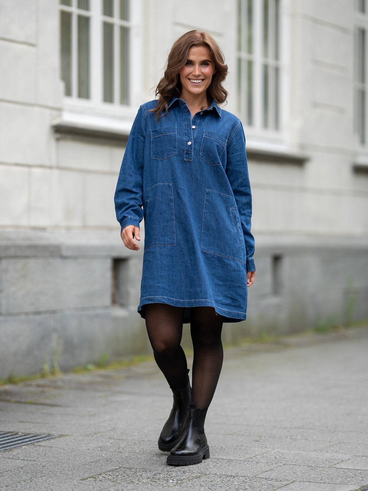 Part Two Stine Dress Whiteish Blue Denim