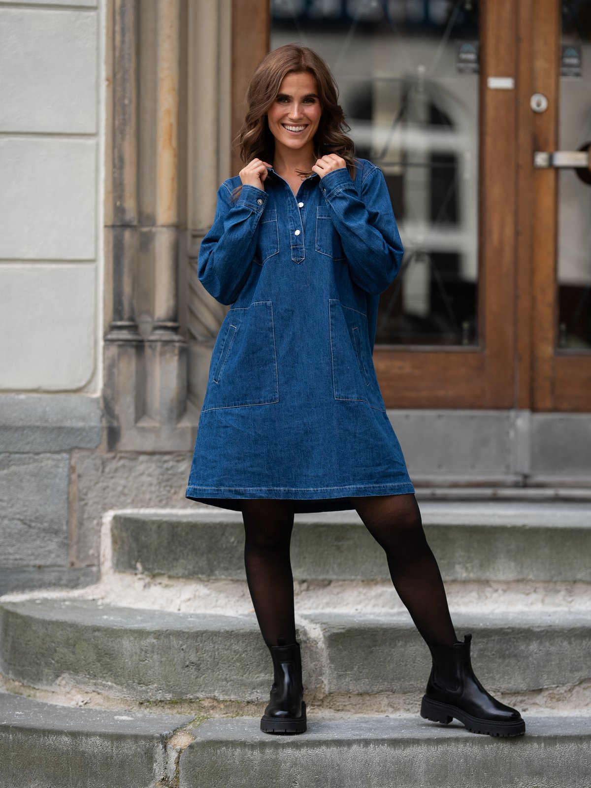 Part Two Stine Dress Whiteish Blue Denim