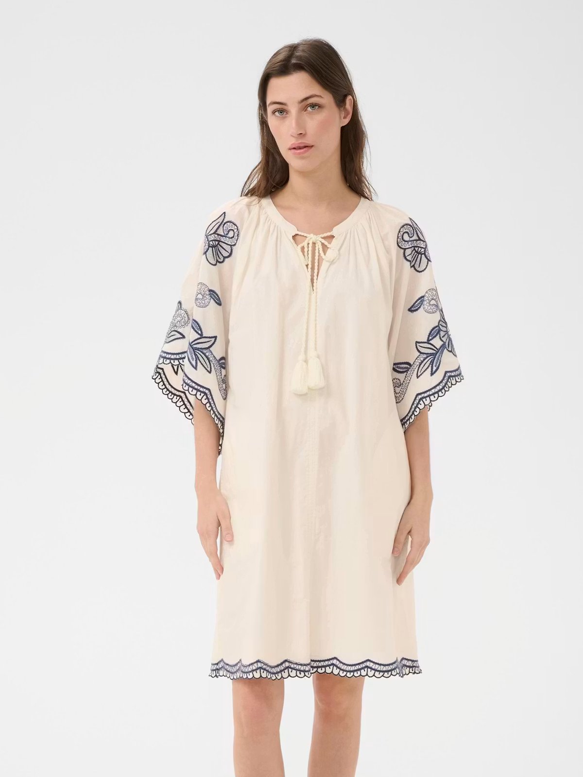 Part Two Breanna PW Dress Whisper White w Blue Emb