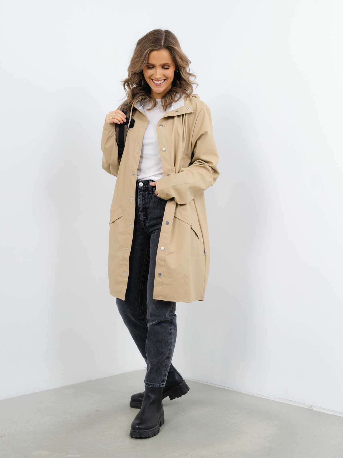 Rains Long Jacket Sand