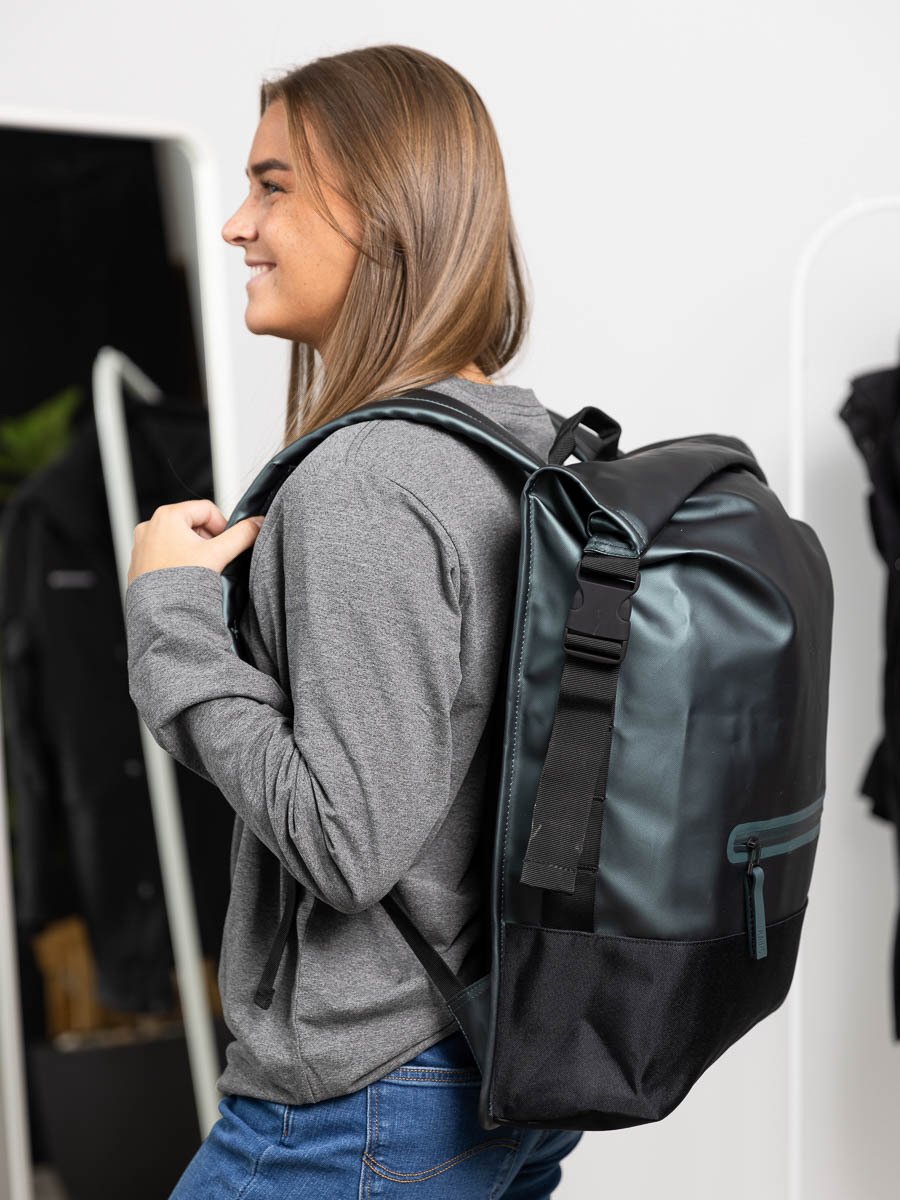 Rains Buckle Rolltop Rucksack Silver Pine